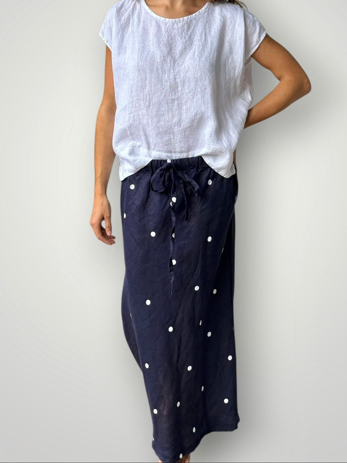 anthea skirt - navy dot linen Apparel
