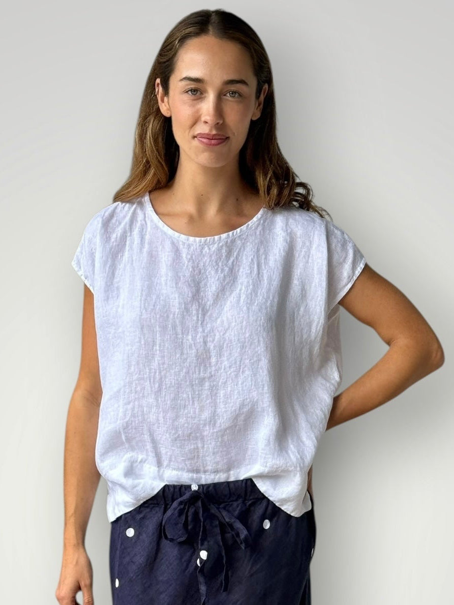 emma top - white linen Apparel