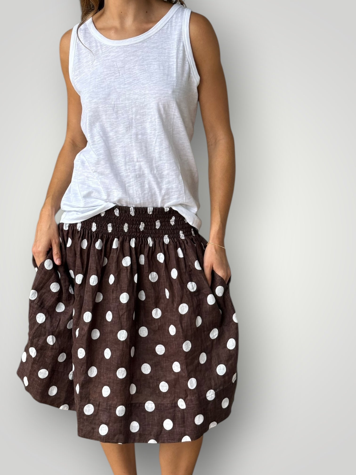 zoe skirt - chocolate spot linen Apparel
