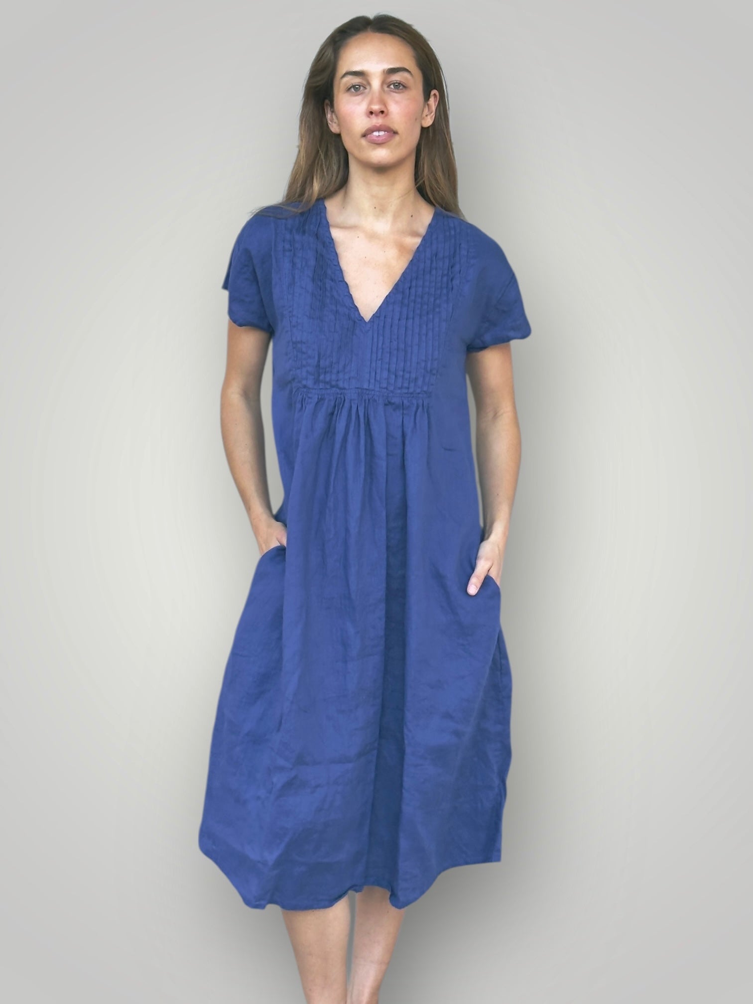 nellie dress-blue dusk linen