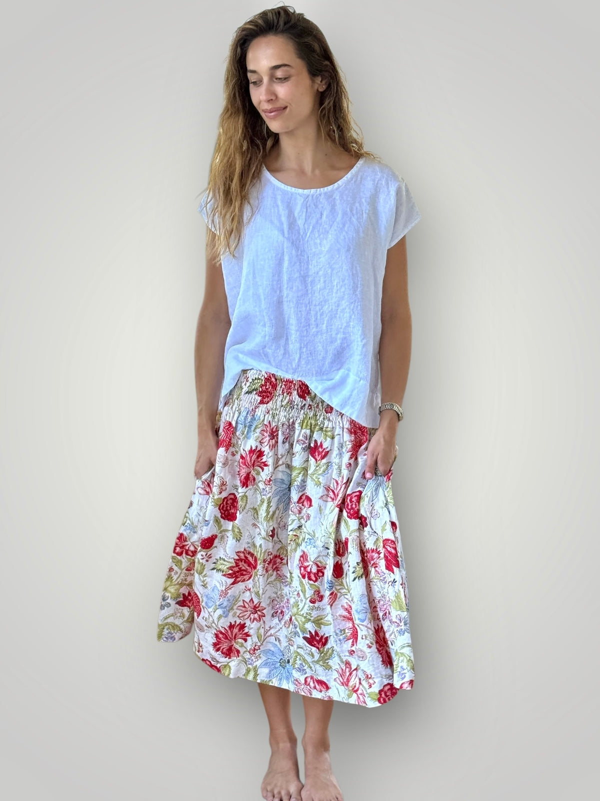lola skirt - summer flower linen Apparel