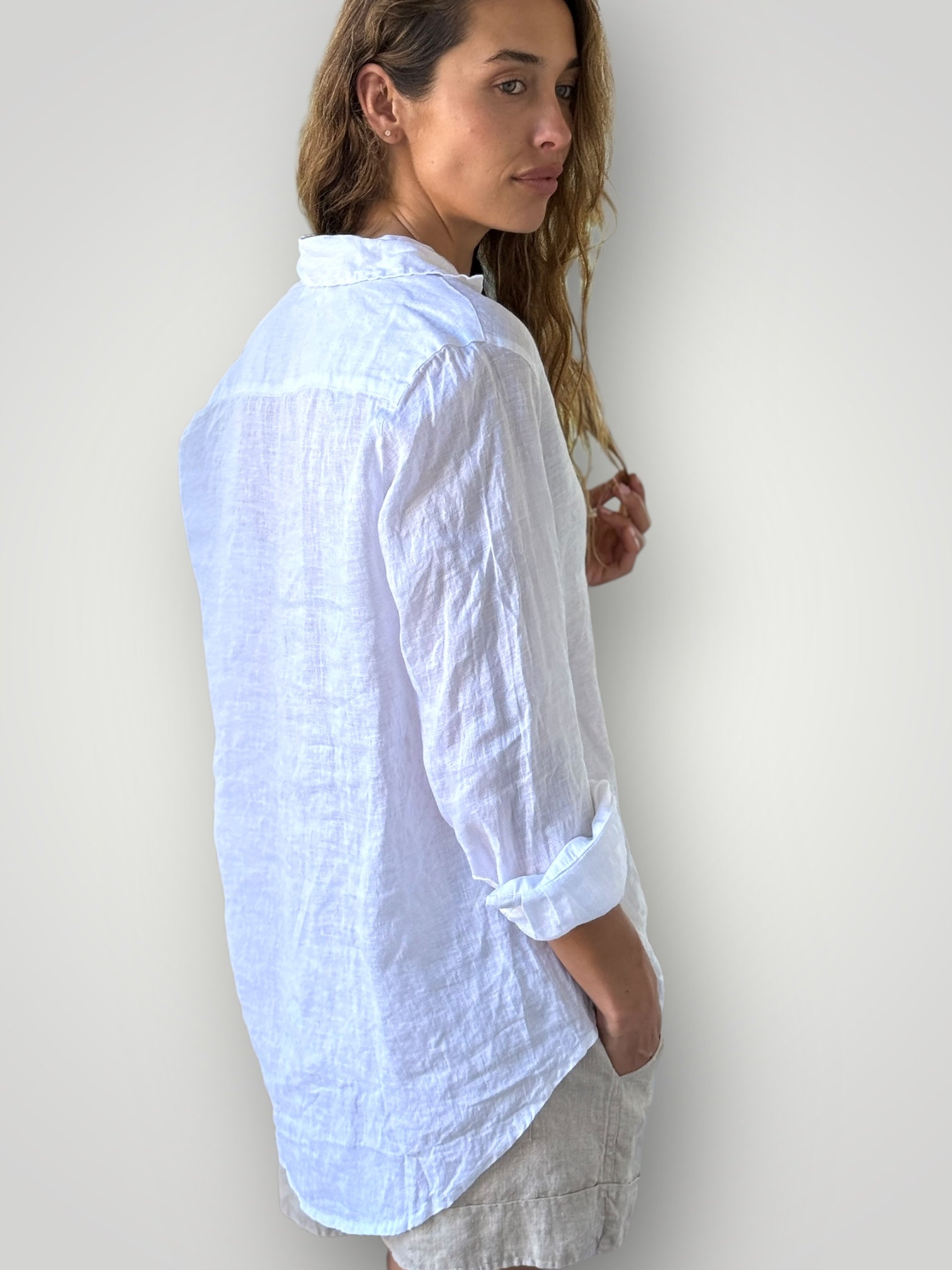 erika shirt - white linen Apparel