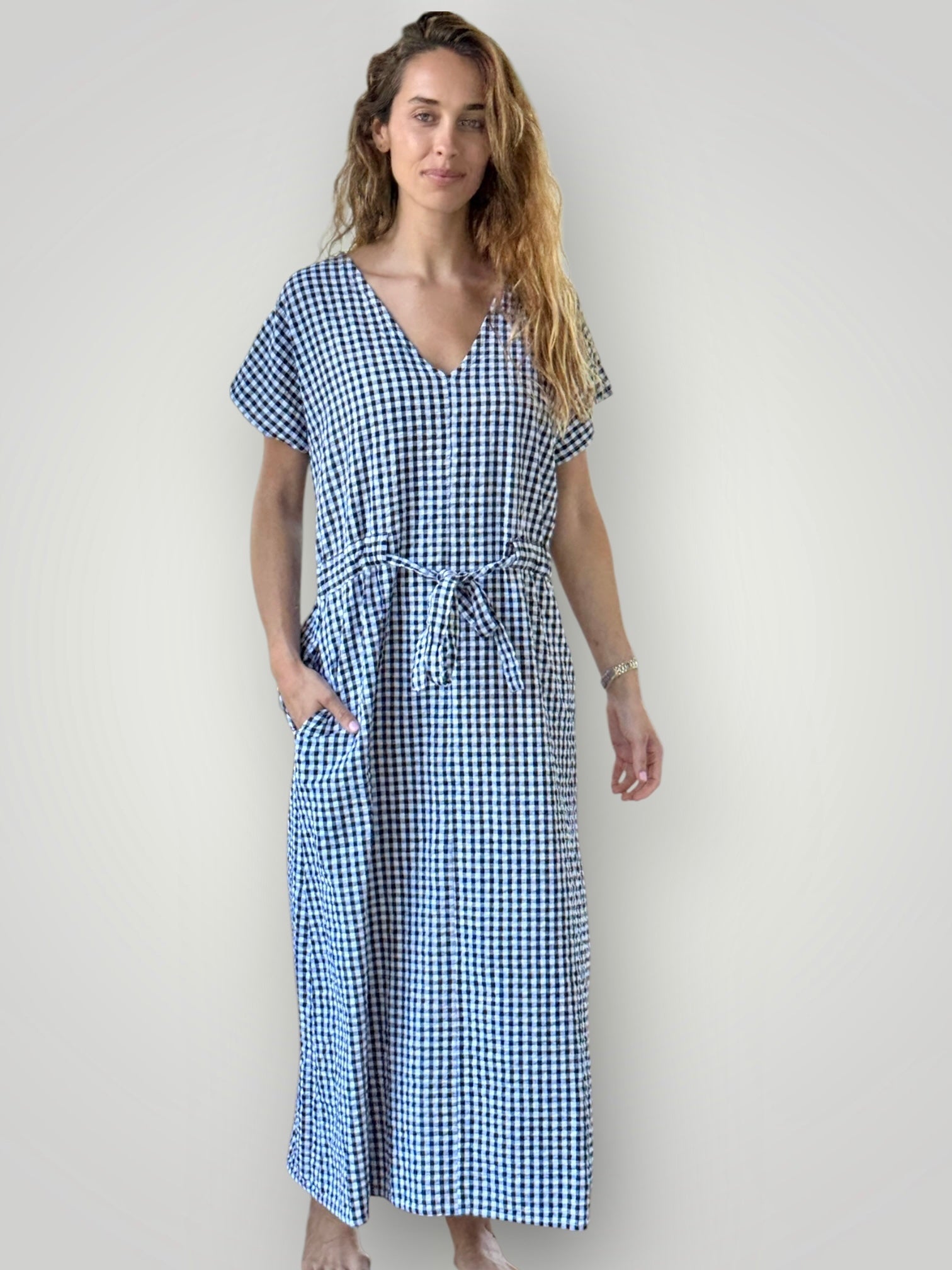 harper dress - black gingham cotton