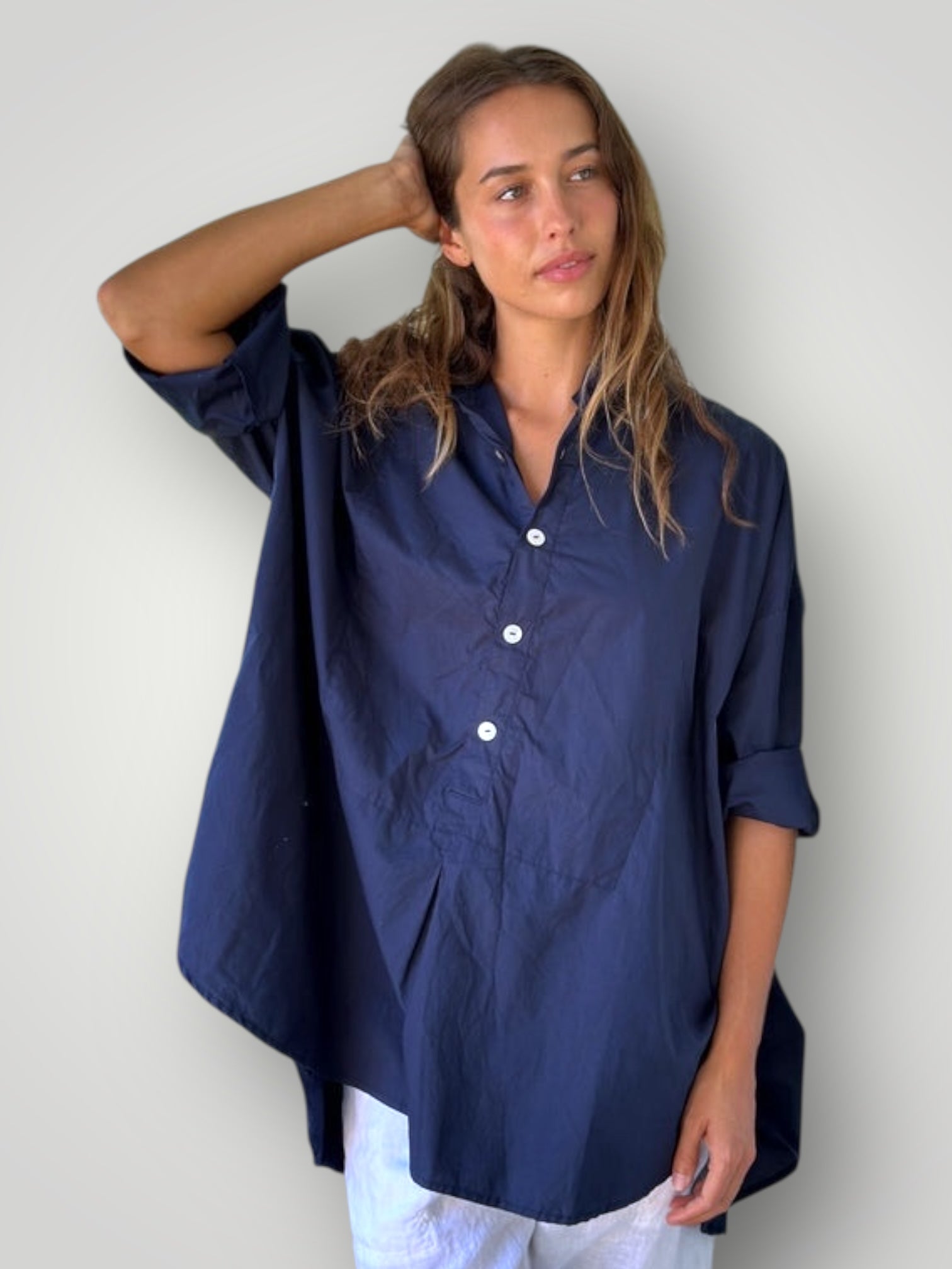 megan shirt - navy cotton Apparel