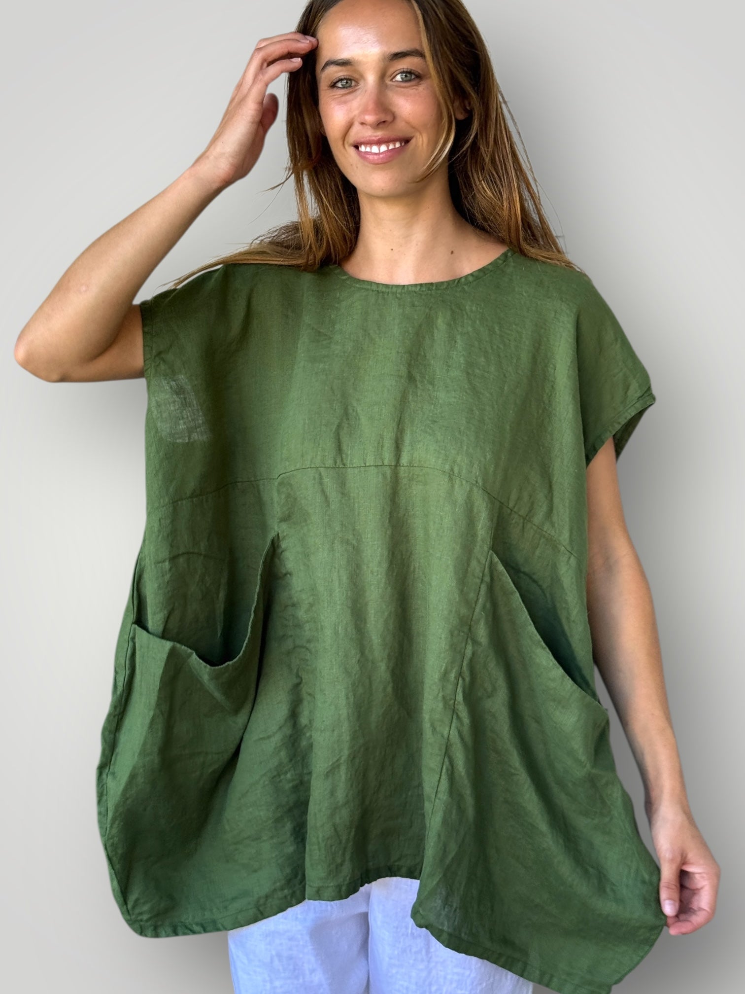 melrose top - moss linen Apparel