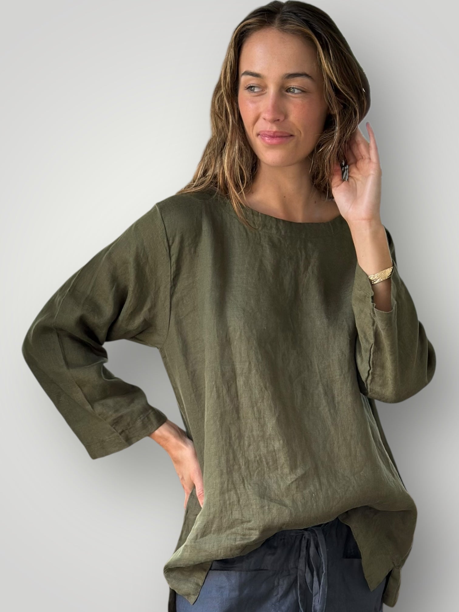 april top - army linen Apparel
