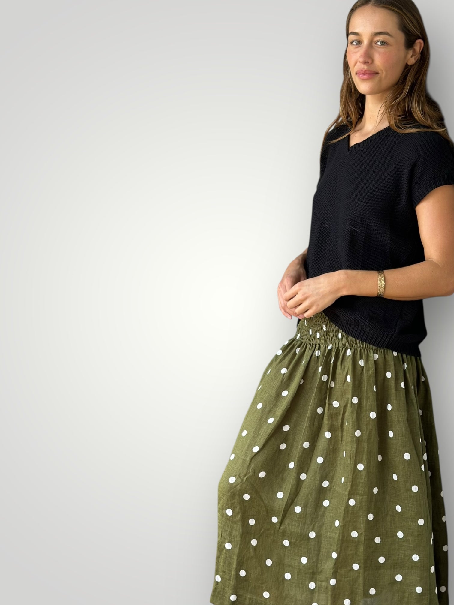 lola skirt - army spot linen Apparel