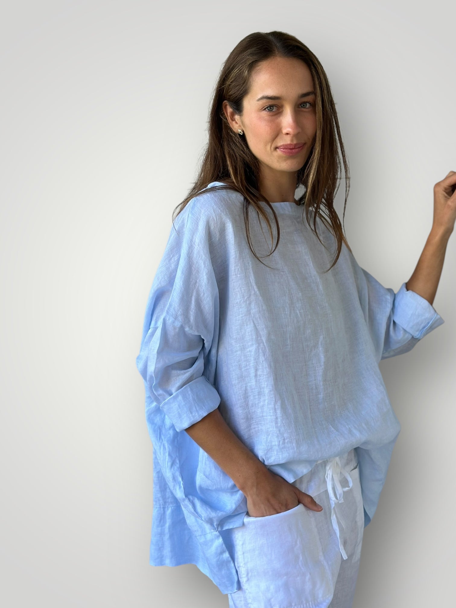 avril top - soft blue linen Apparel