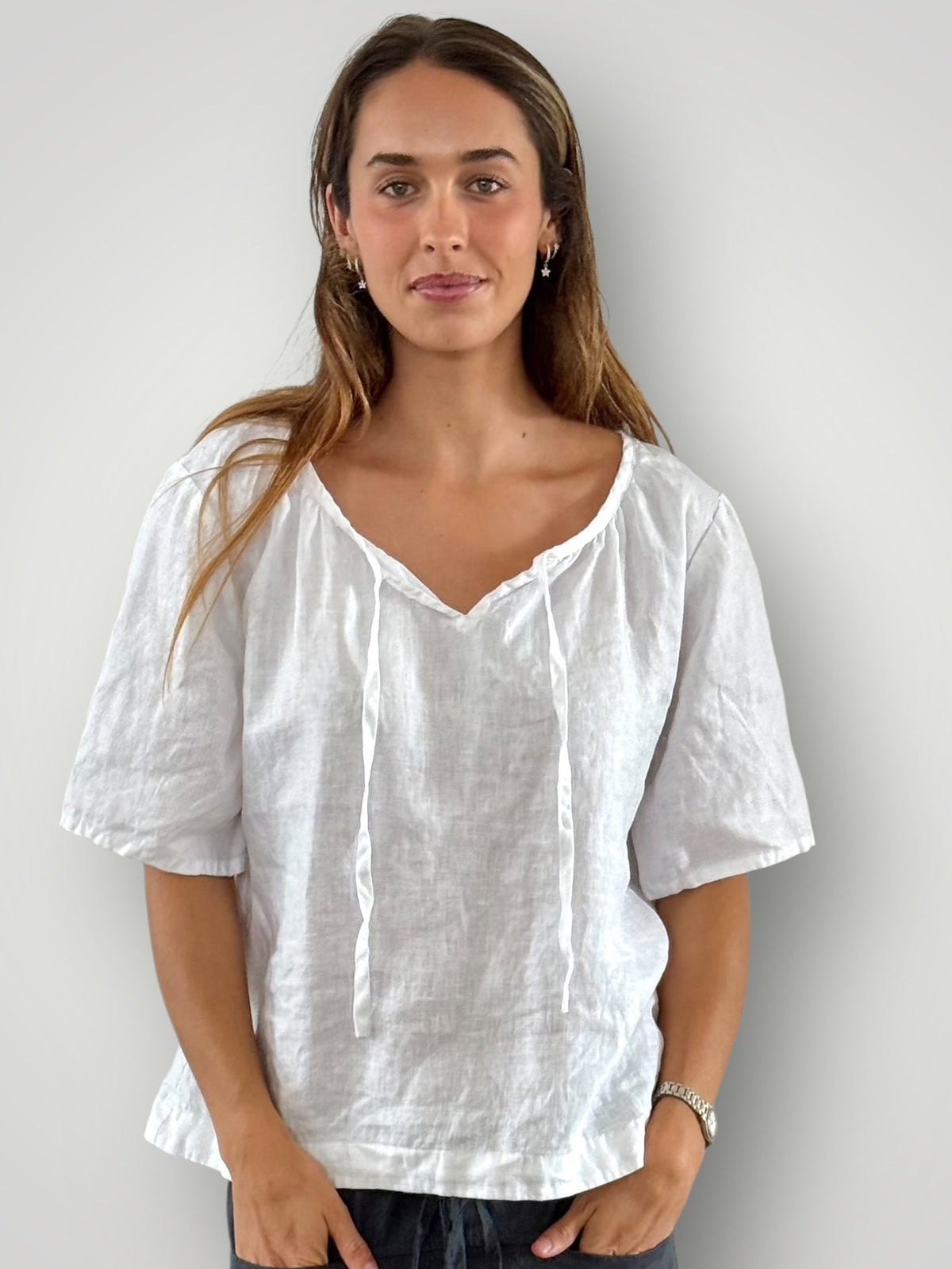 serena top-white linen
