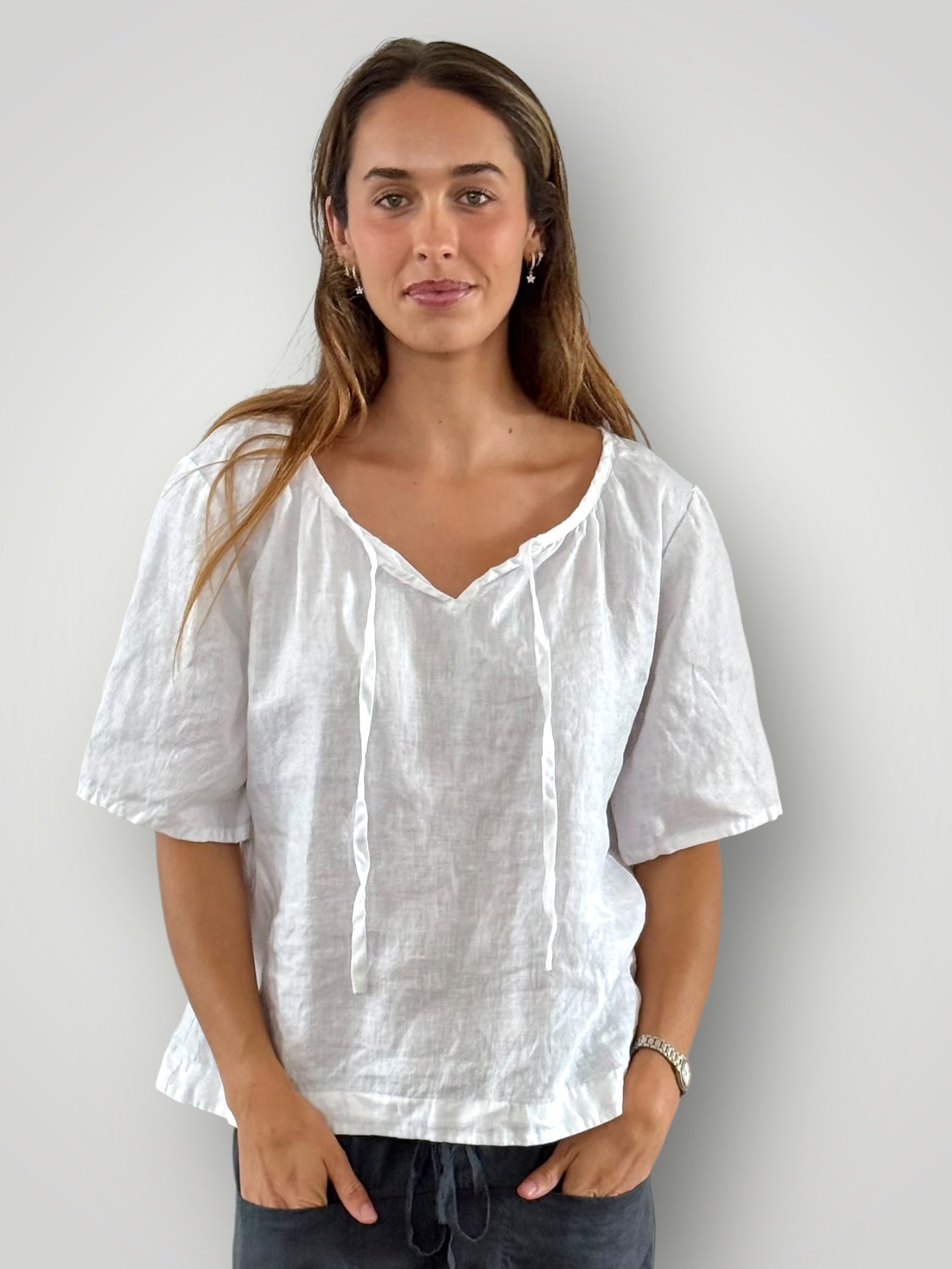 serena top-white linen