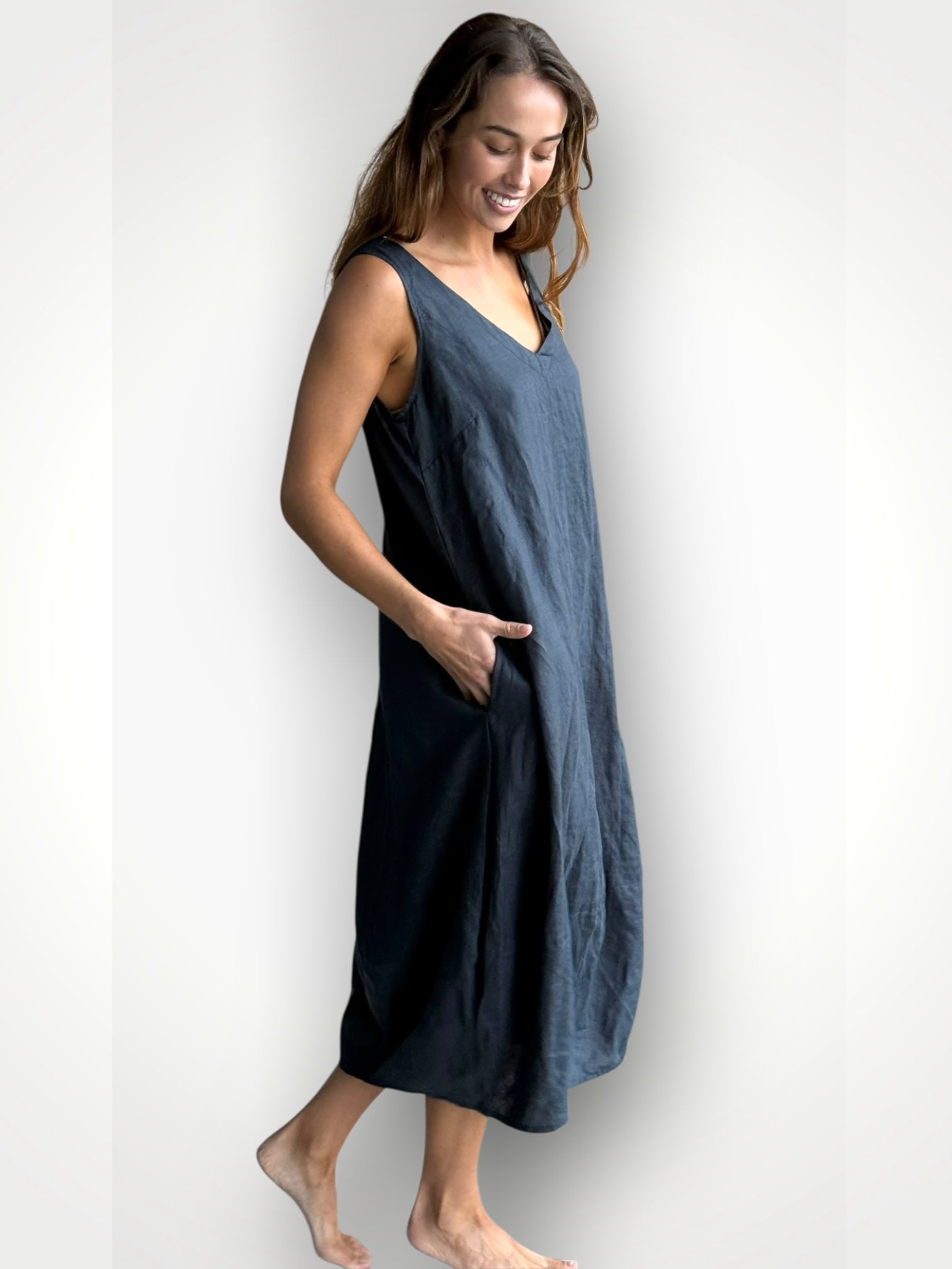 amber dress - charcoal linen Apparel