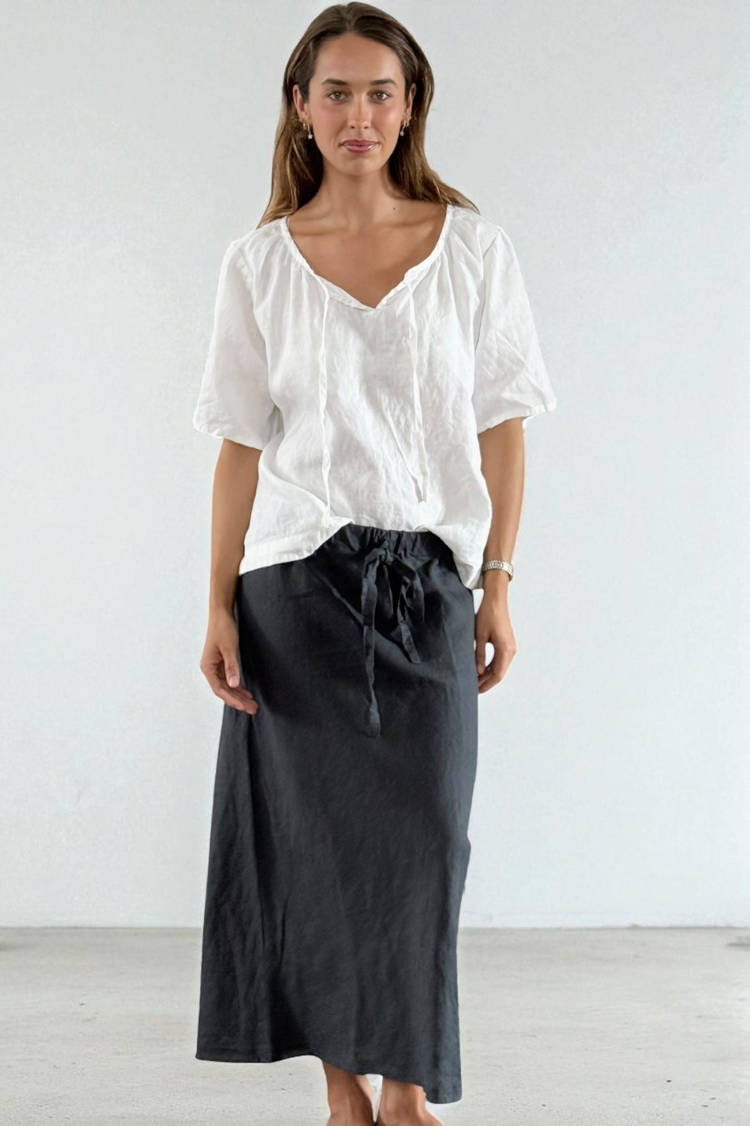 anthea skirt - charcoal linen Apparel