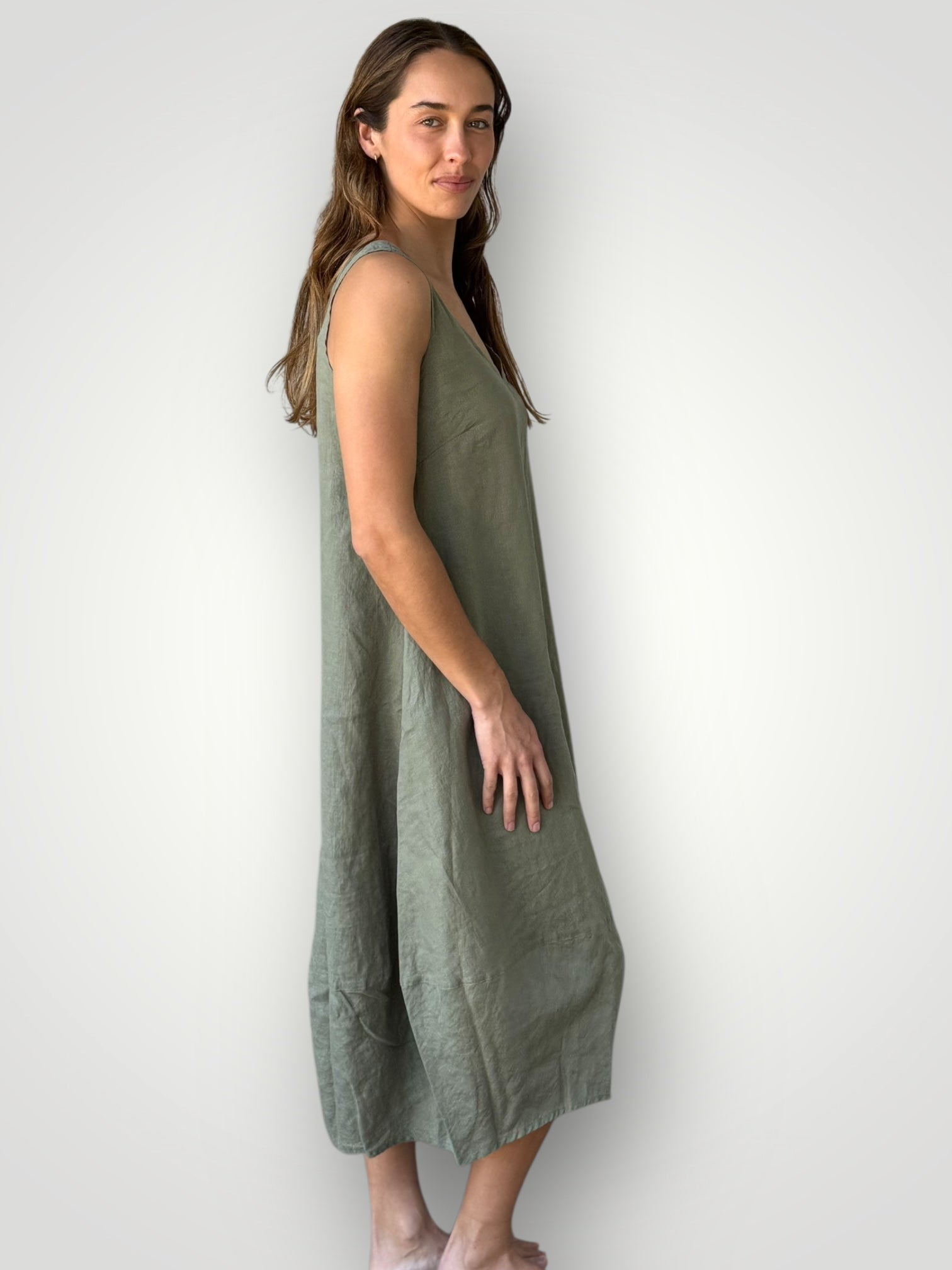 amber dress - sage linen Apparel