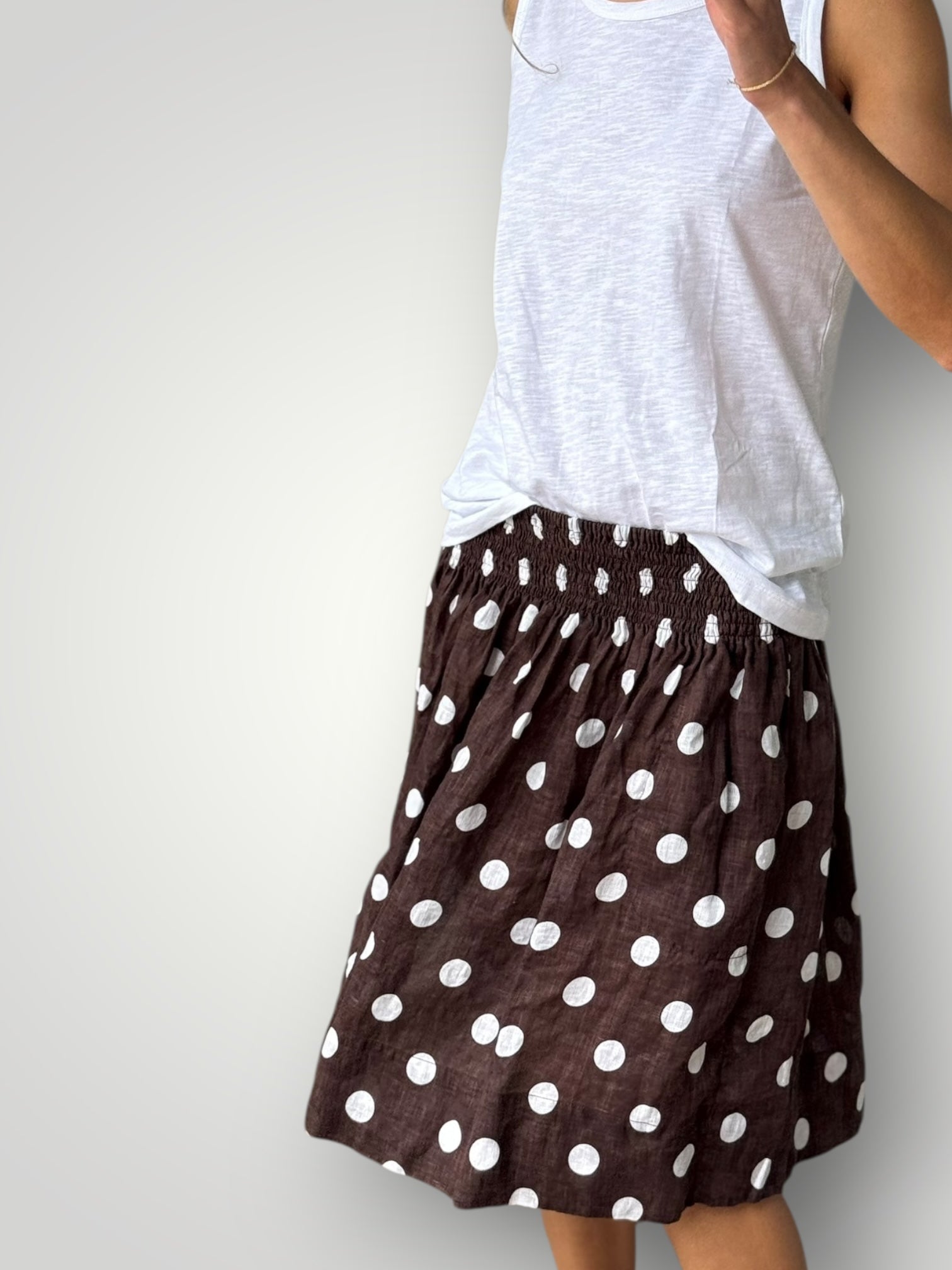 zoe skirt - chocolate spot linen Apparel