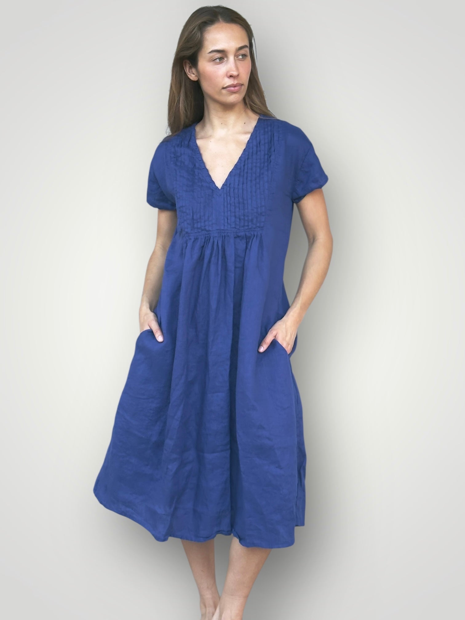 nellie dress-blue dusk linen