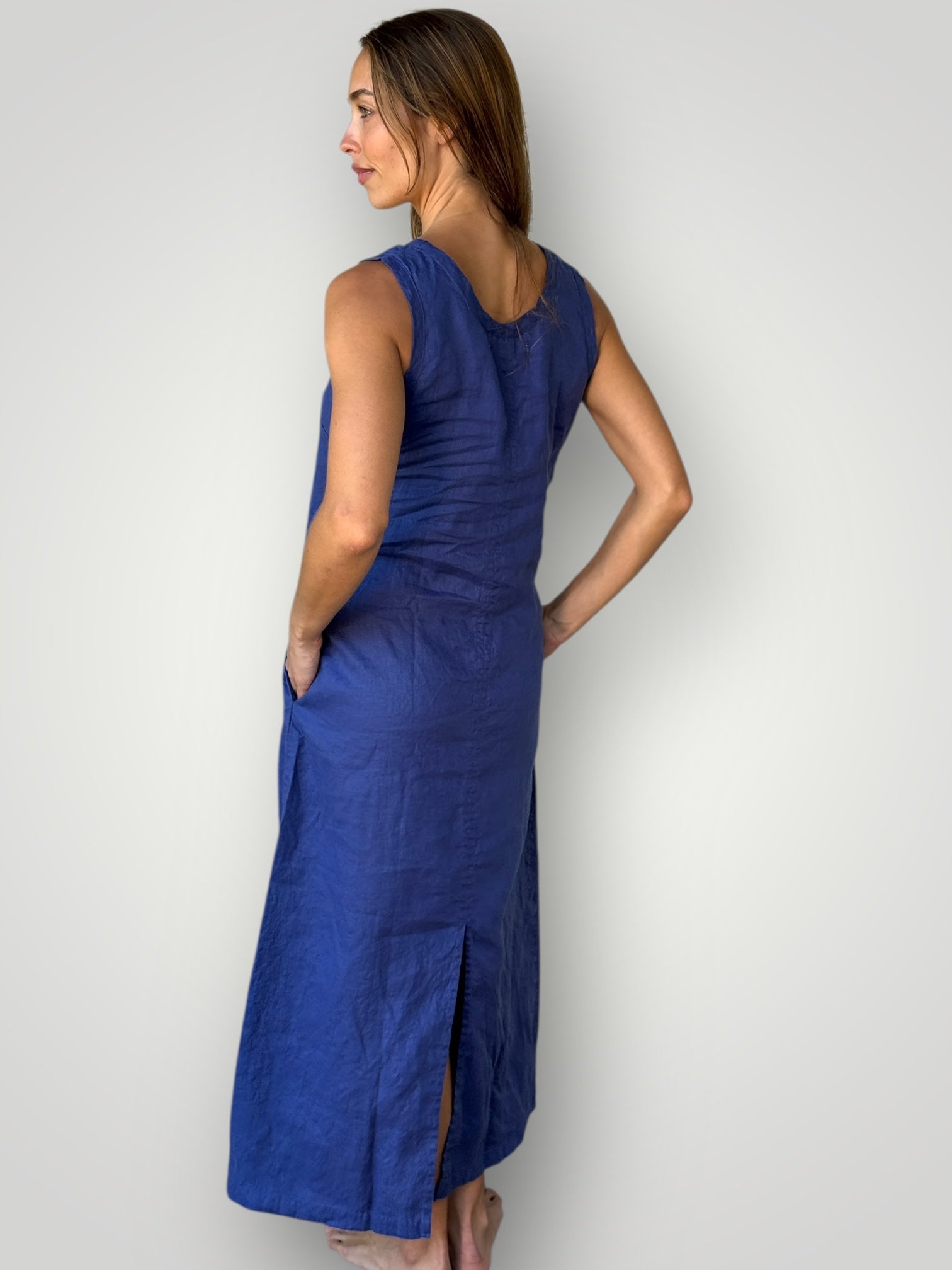 imogen dress-blue dusk linen