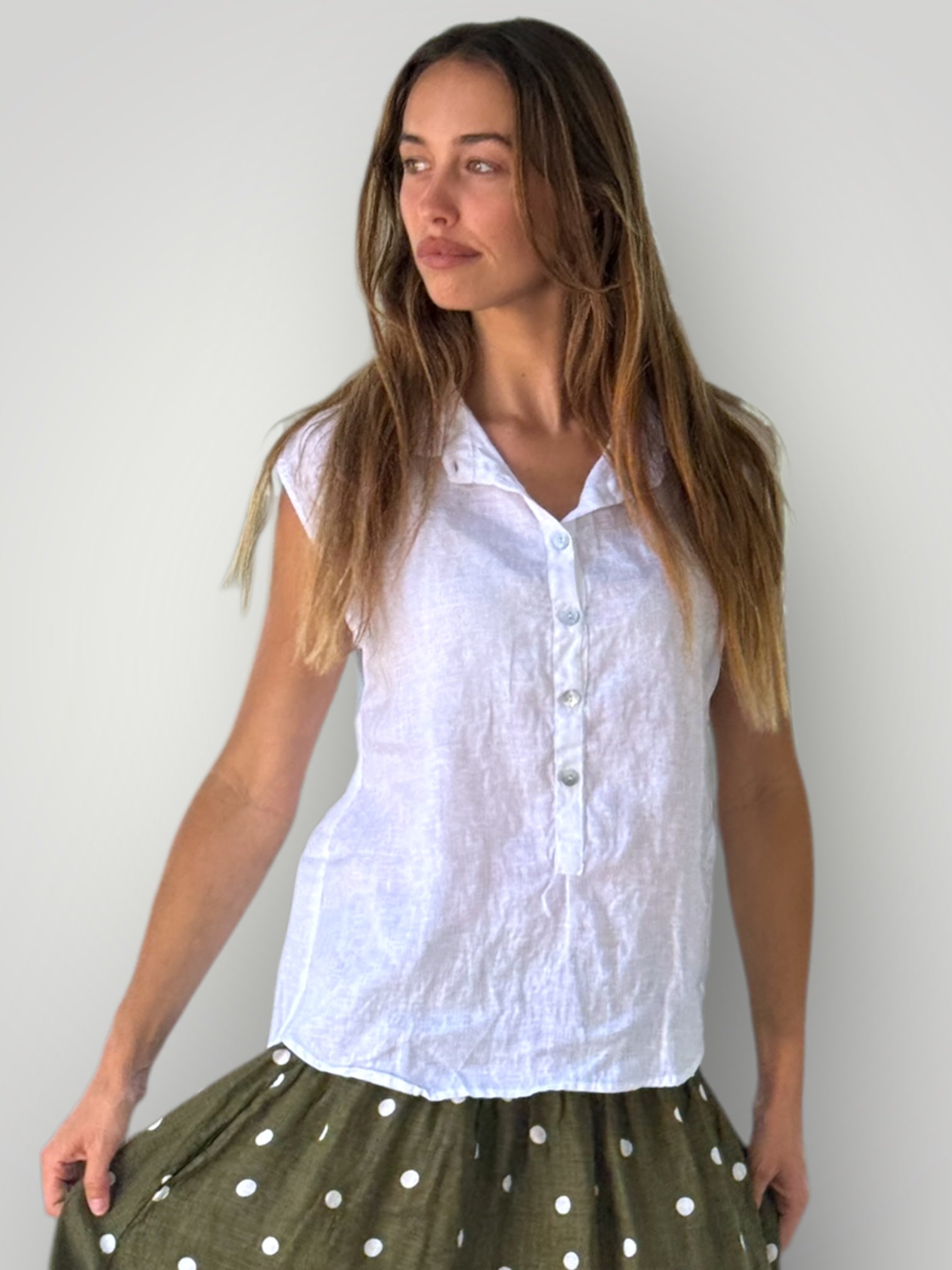 lexi top- white linen Apparel