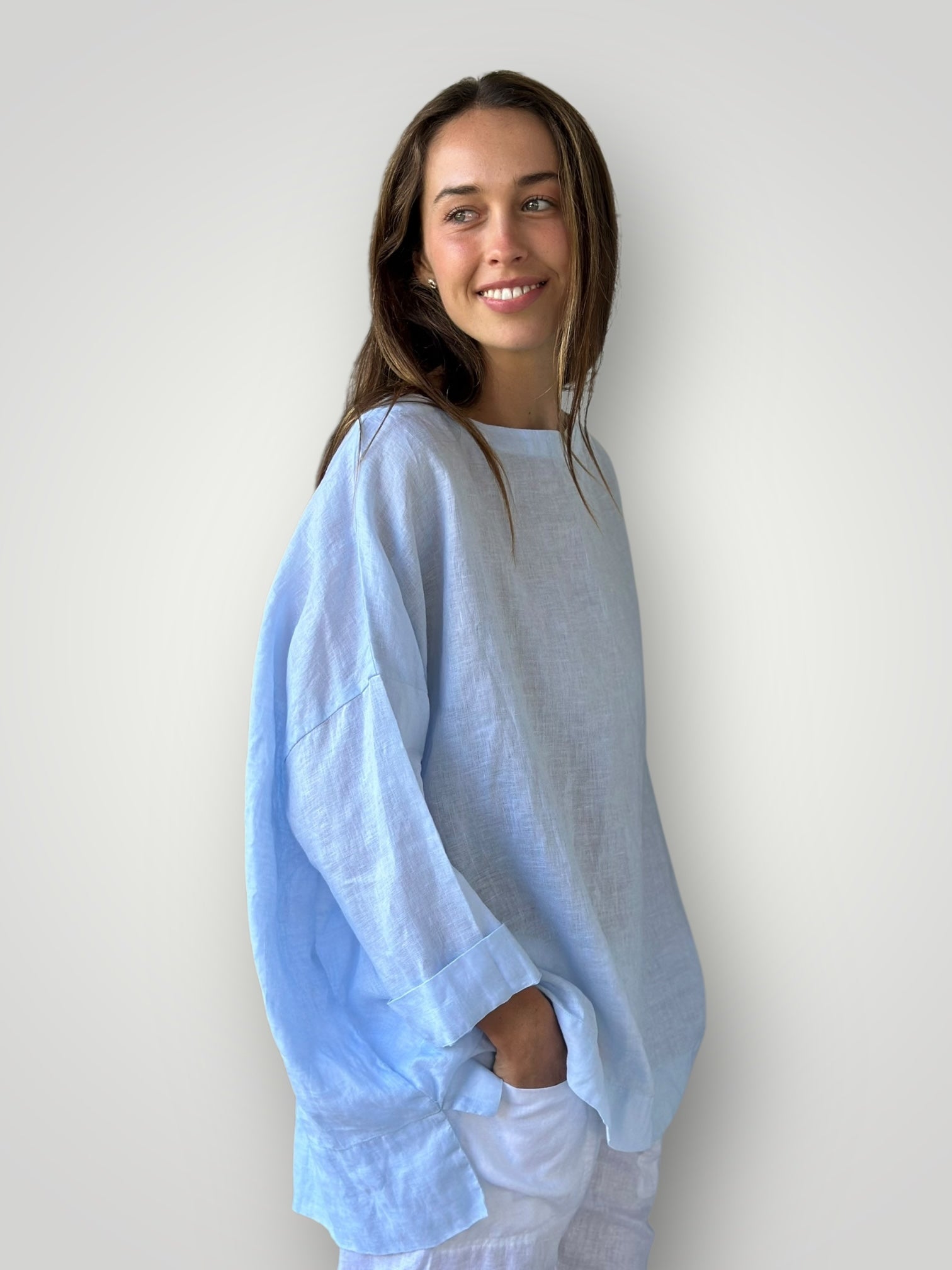 avril top - soft blue linen Apparel