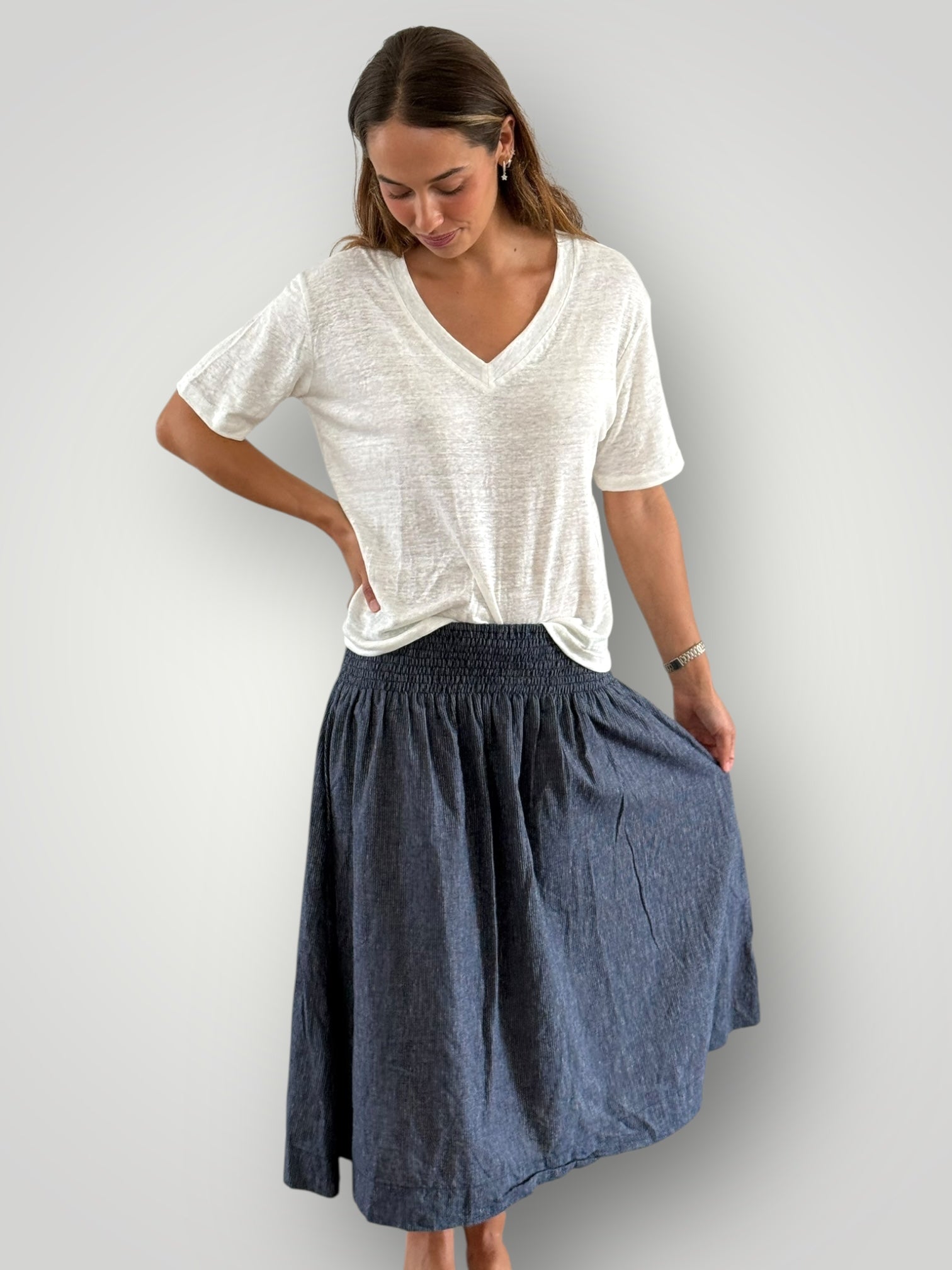 lola skirt - fine navy stripe Apparel