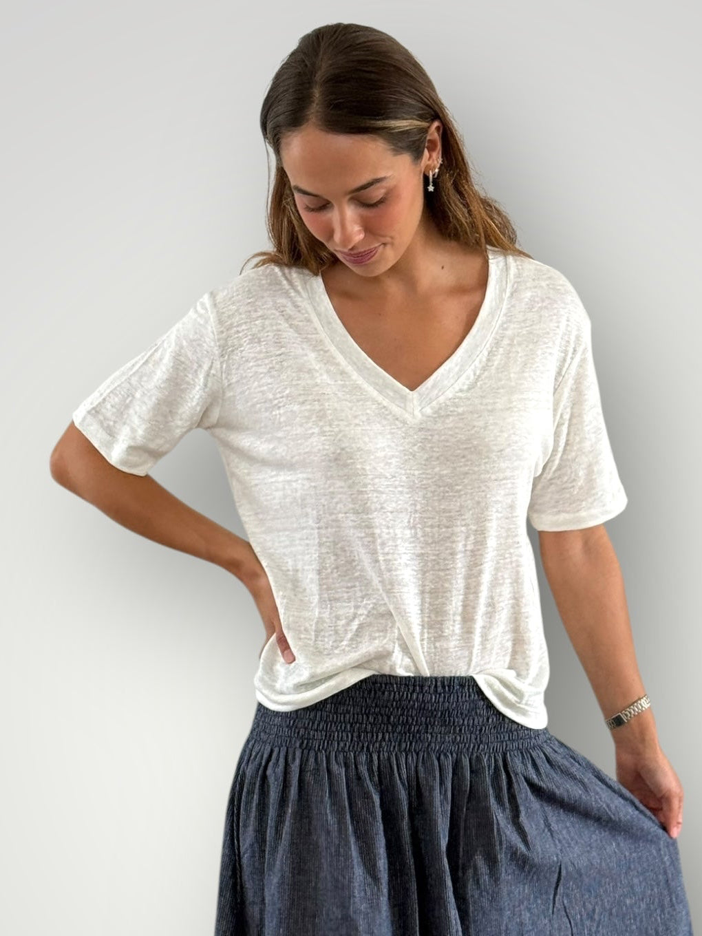 renee linen knit tee - warm white Apparel