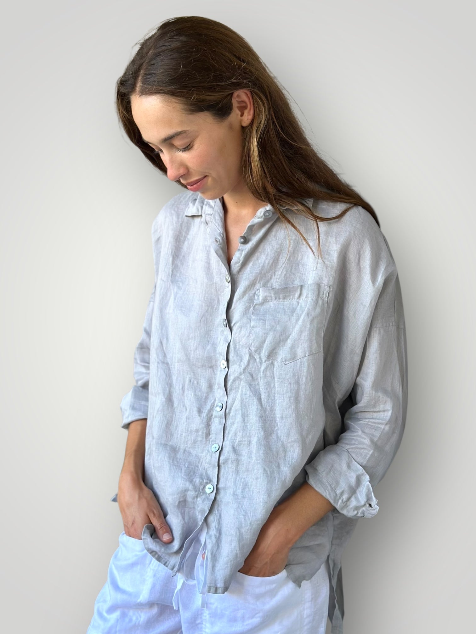 rosie shirt - soft grey linen Apparel