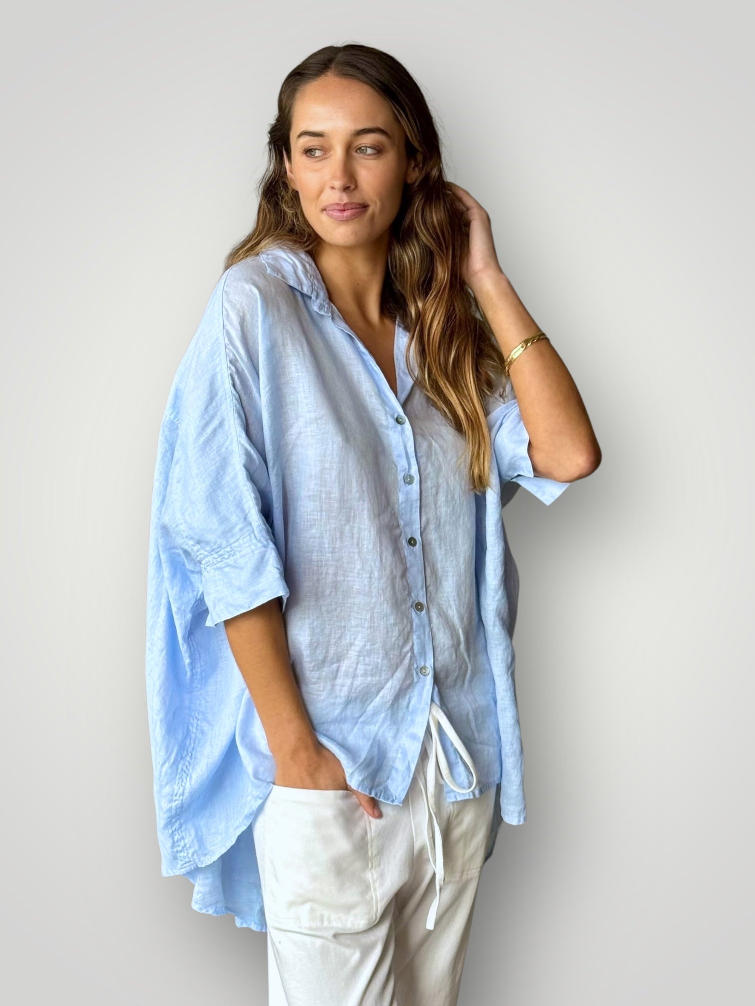 issey shirt - soft blue linen Apparel