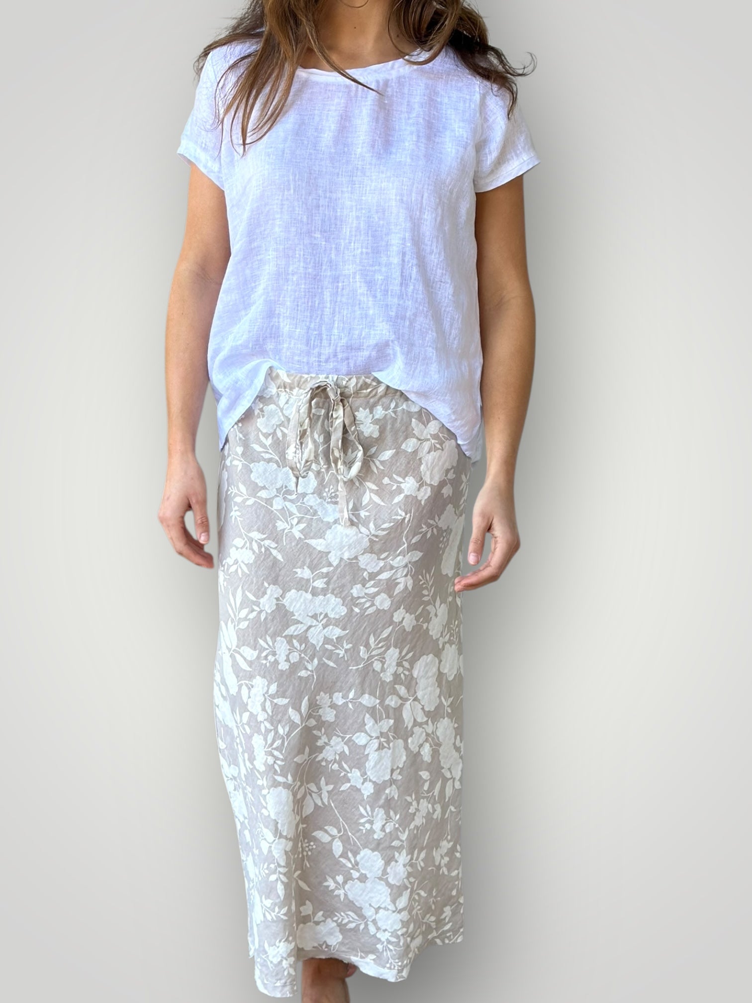anthea skirt - big natural flower linen Apparel