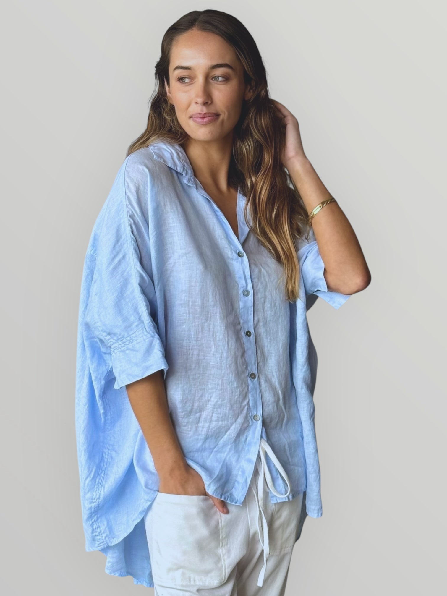 issey shirt - soft blue linen Apparel