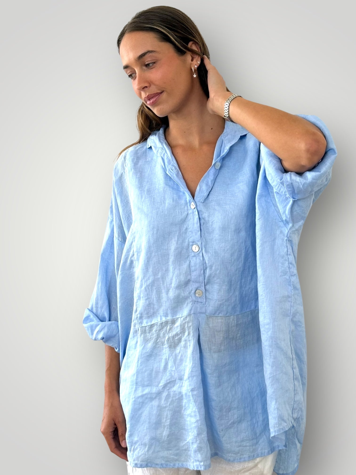 megan shirt - soft blue linen