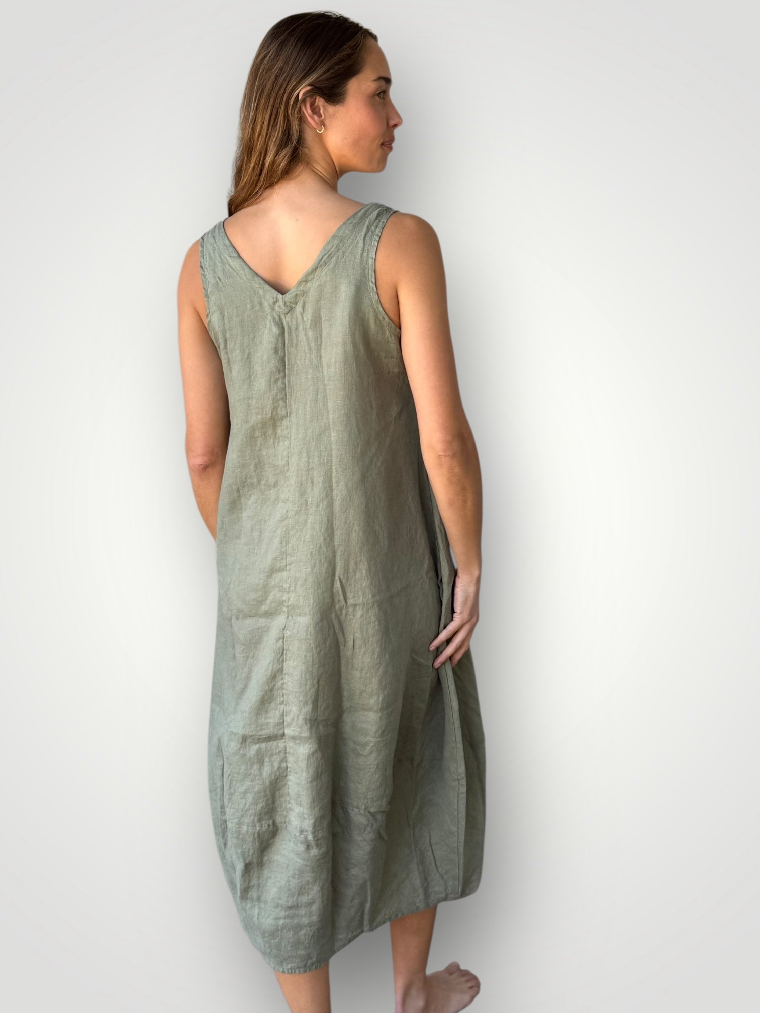 amber dress - sage linen Apparel