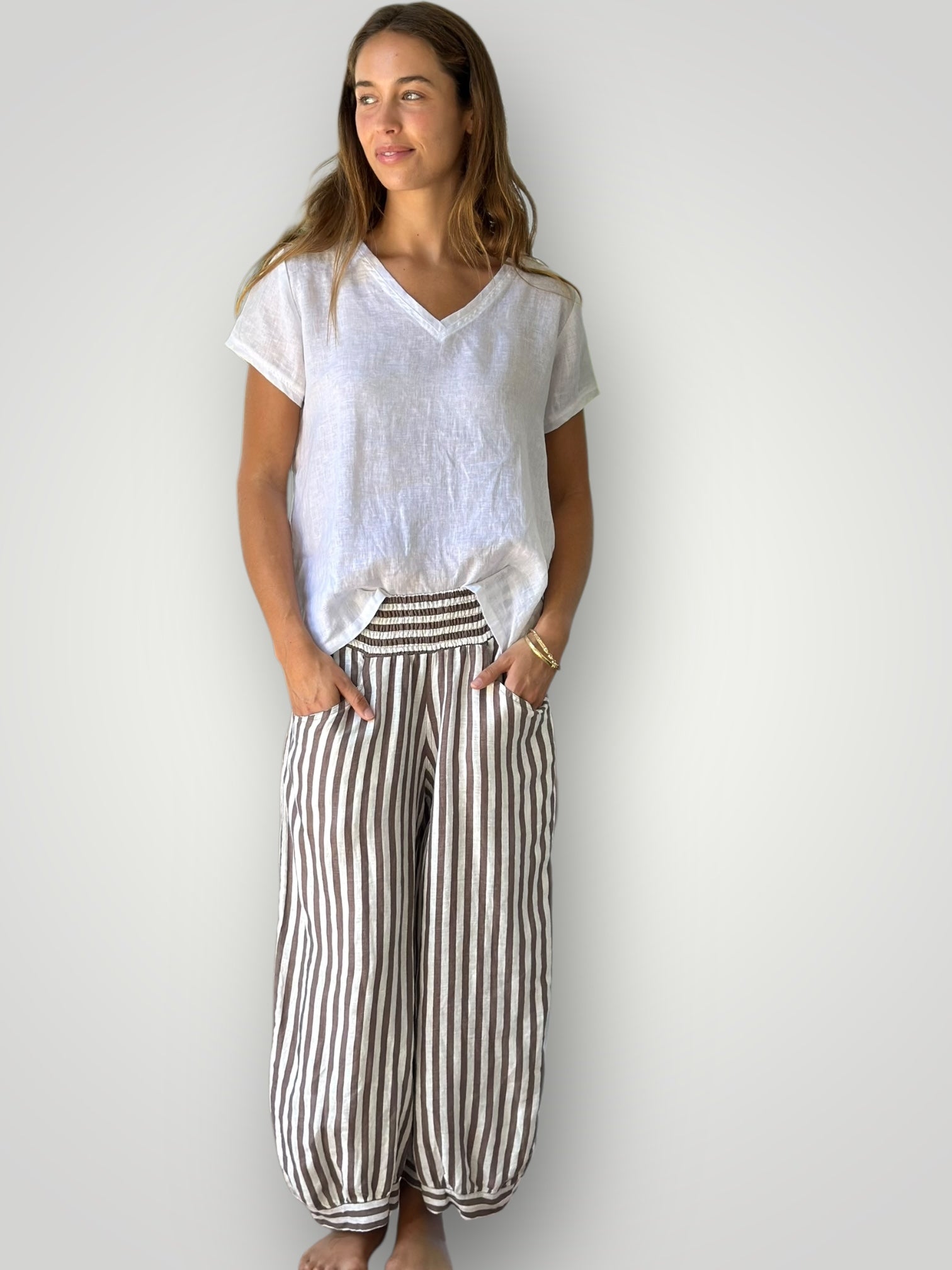 jackie pant - small soil stripe linen Apparel
