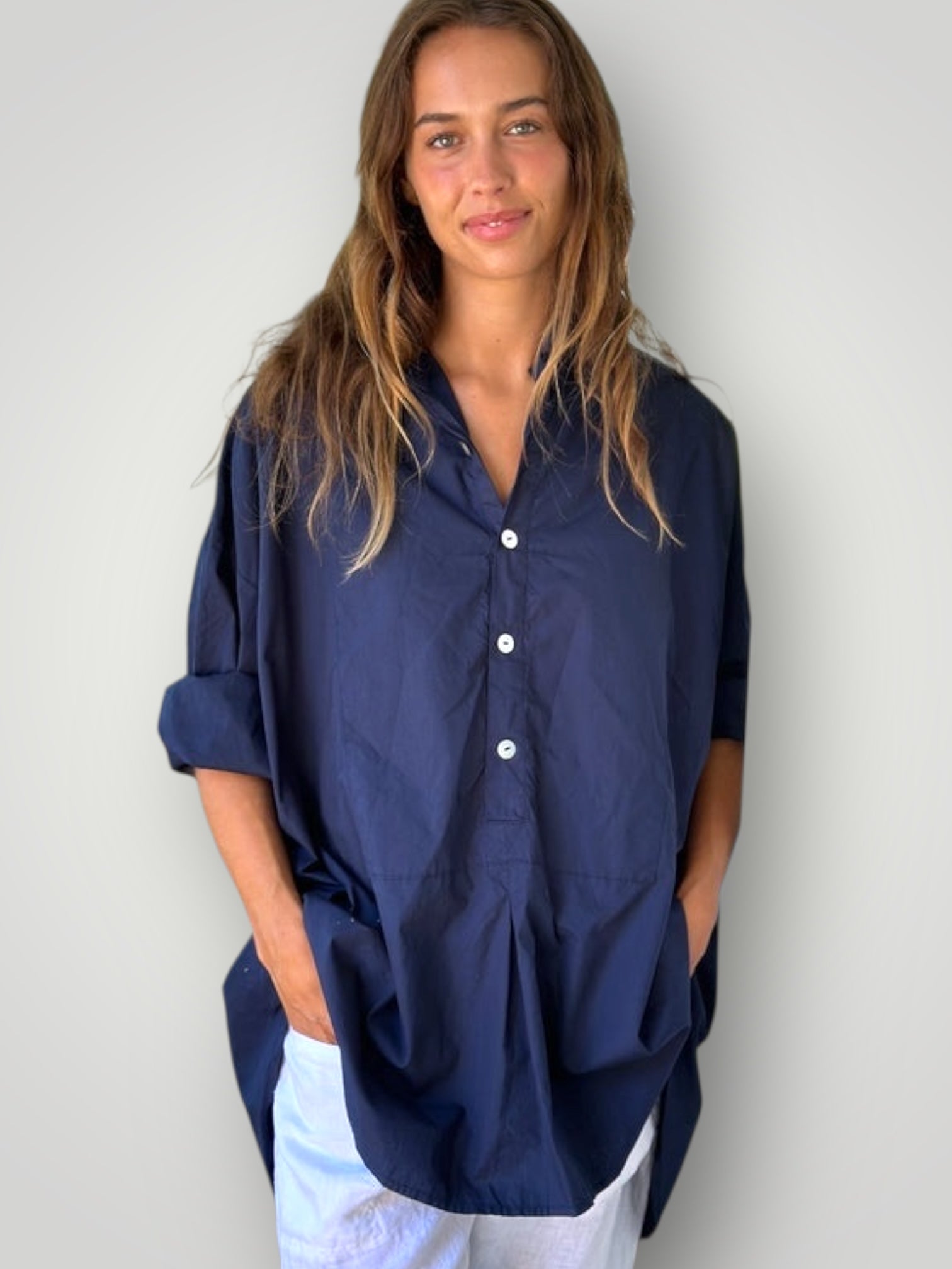 megan shirt - navy cotton Apparel
