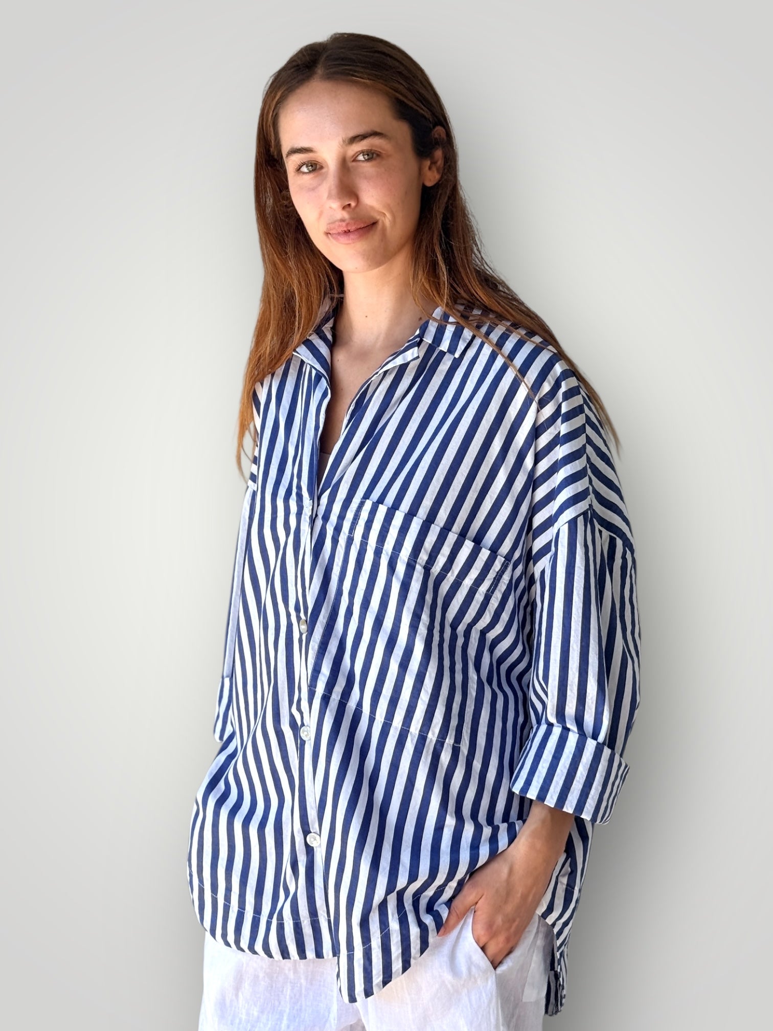 caitlyn shirt - blue dusk stripe cotton Apparel
