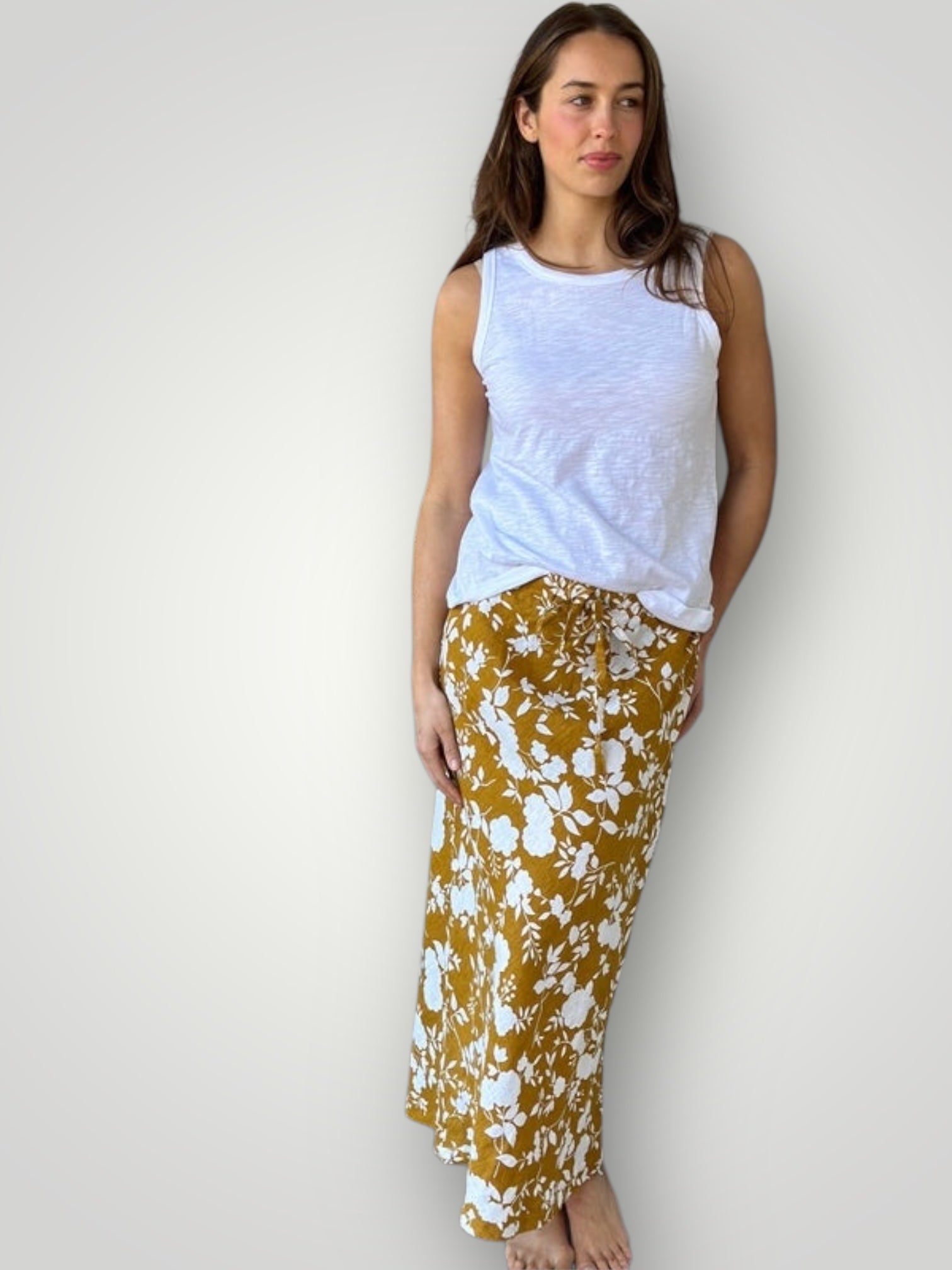 anthea skirt - big turmeric flower linen Apparel