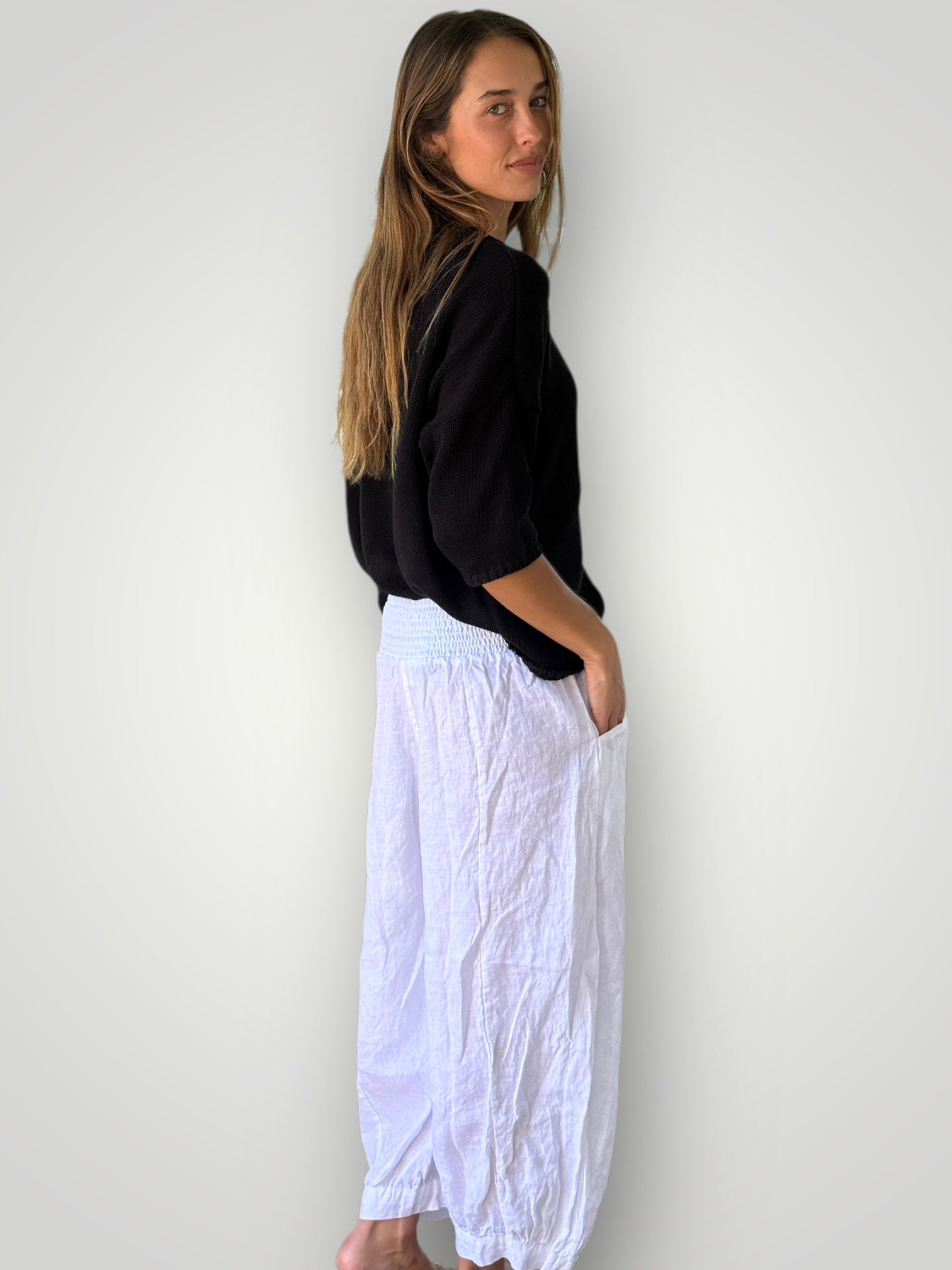 jackie pant-white linen Apparel