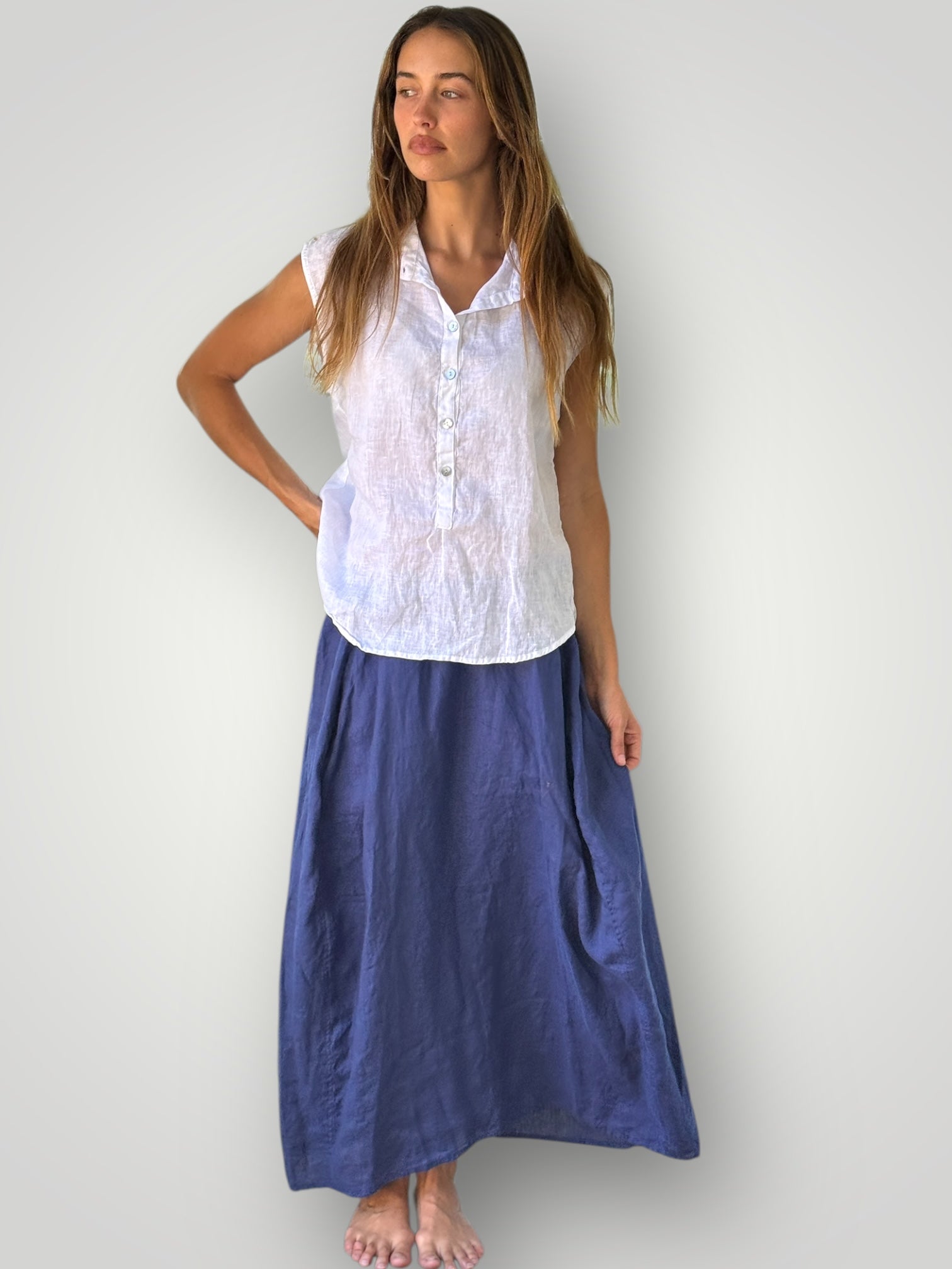 lana skirt-blue dusk linen Apparel