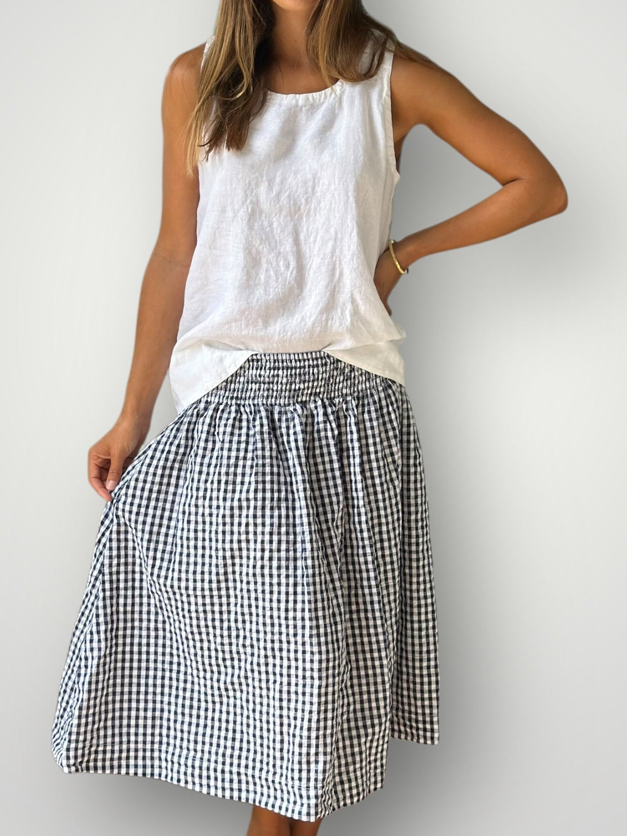 lola skirt-ink/white gingham cotton Apparel