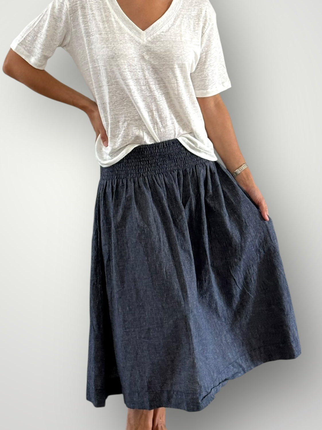 lola skirt - fine navy stripe Apparel
