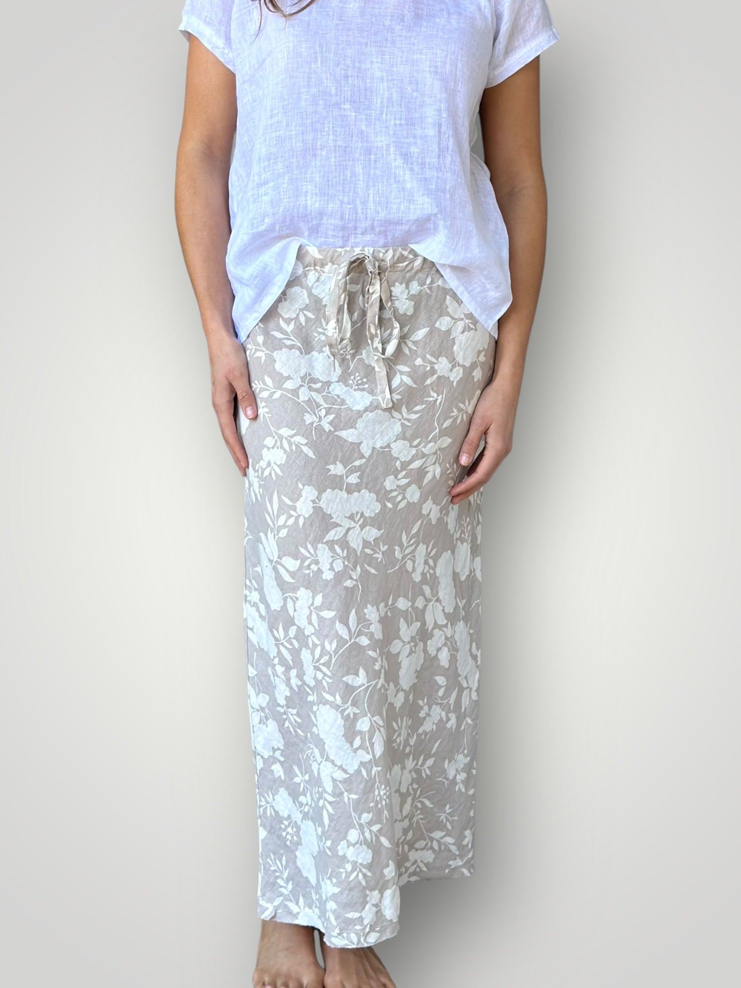 anthea skirt - big natural flower linen Apparel