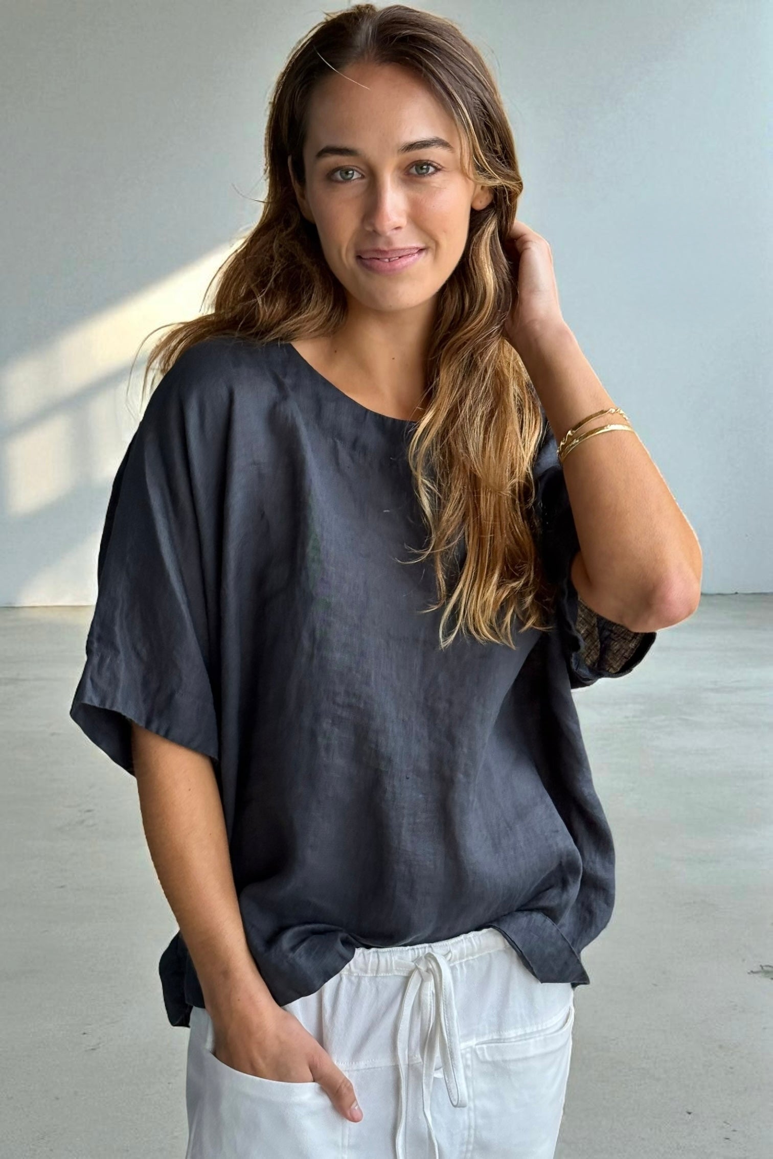 mia top - charcoal linen Apparel