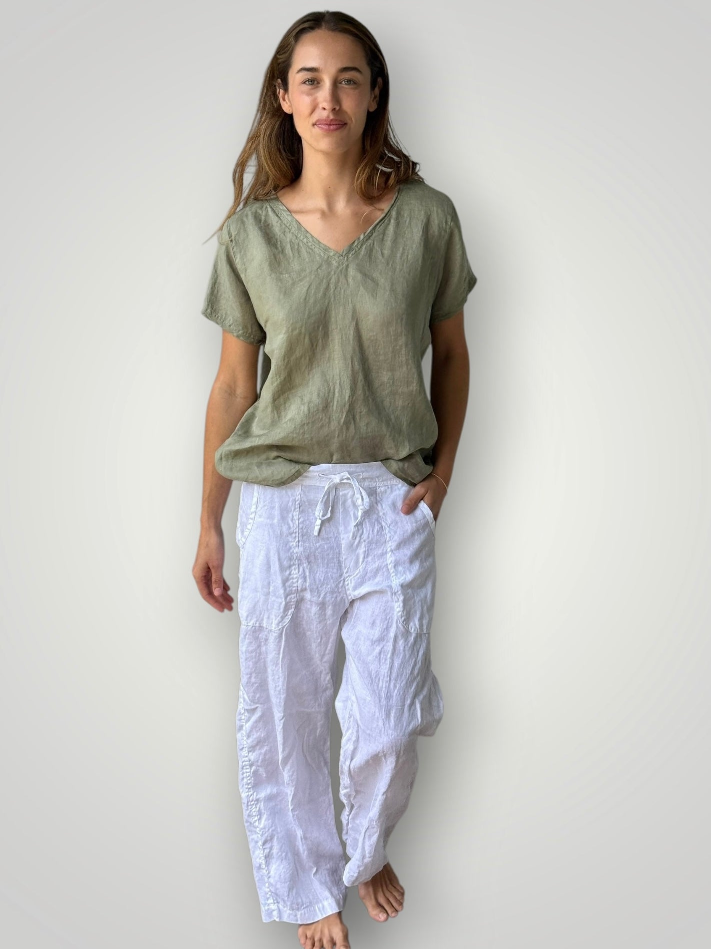 fleur straight leg pants - white linen Apparel