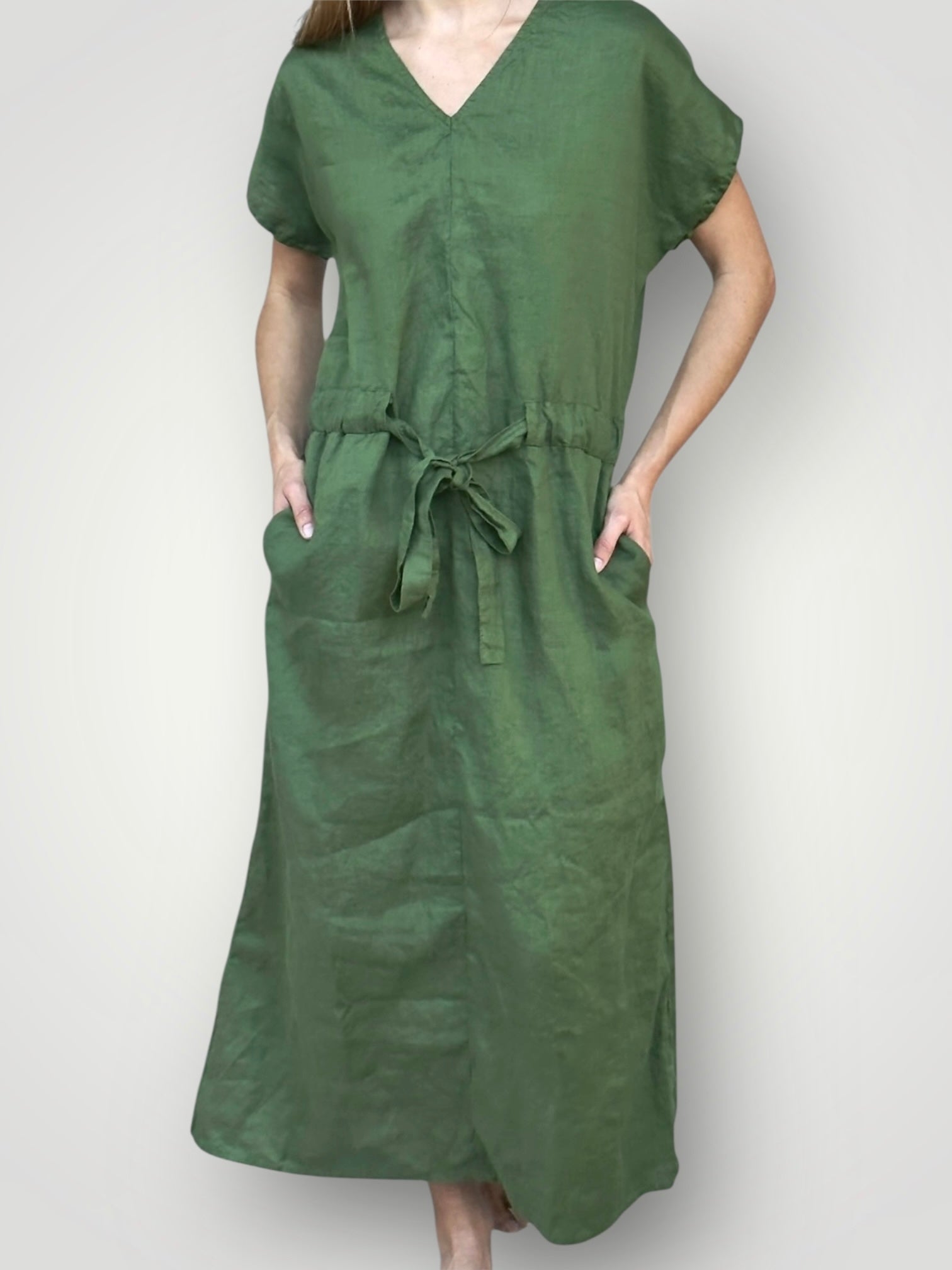 harper dress - moss linen Apparel