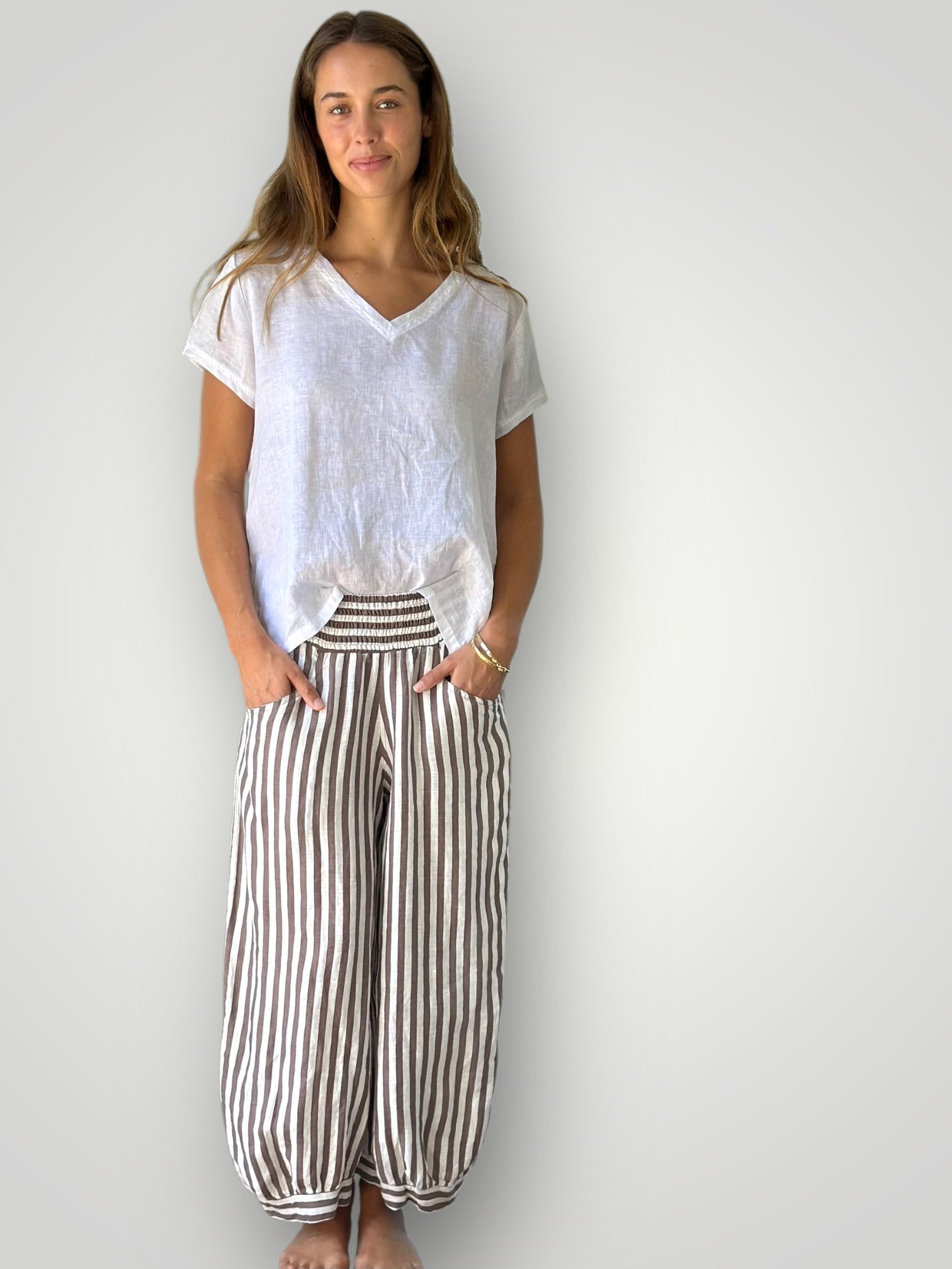 jackie pant - small soil stripe linen Apparel