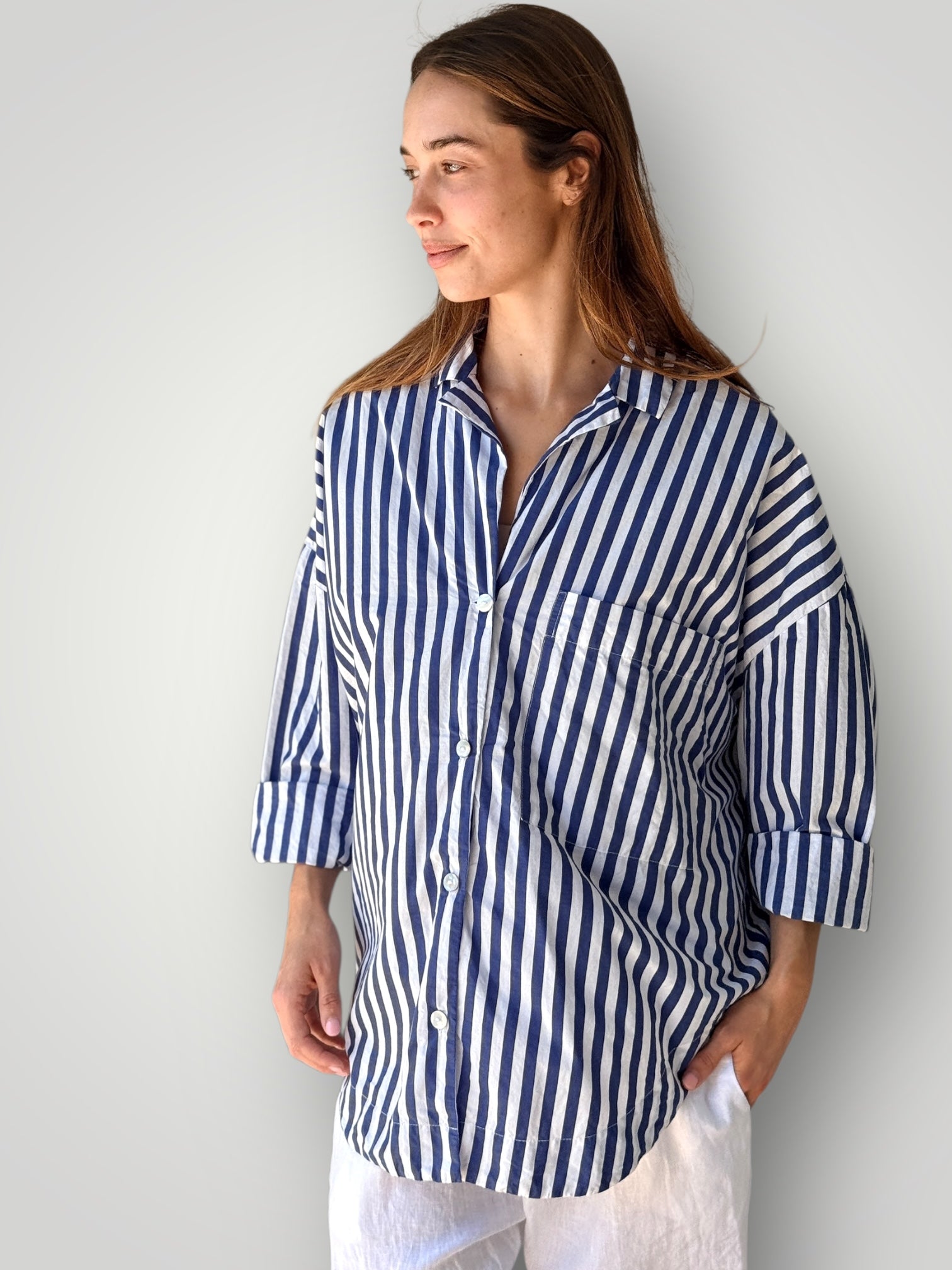 caitlyn shirt - blue dusk stripe cotton Apparel