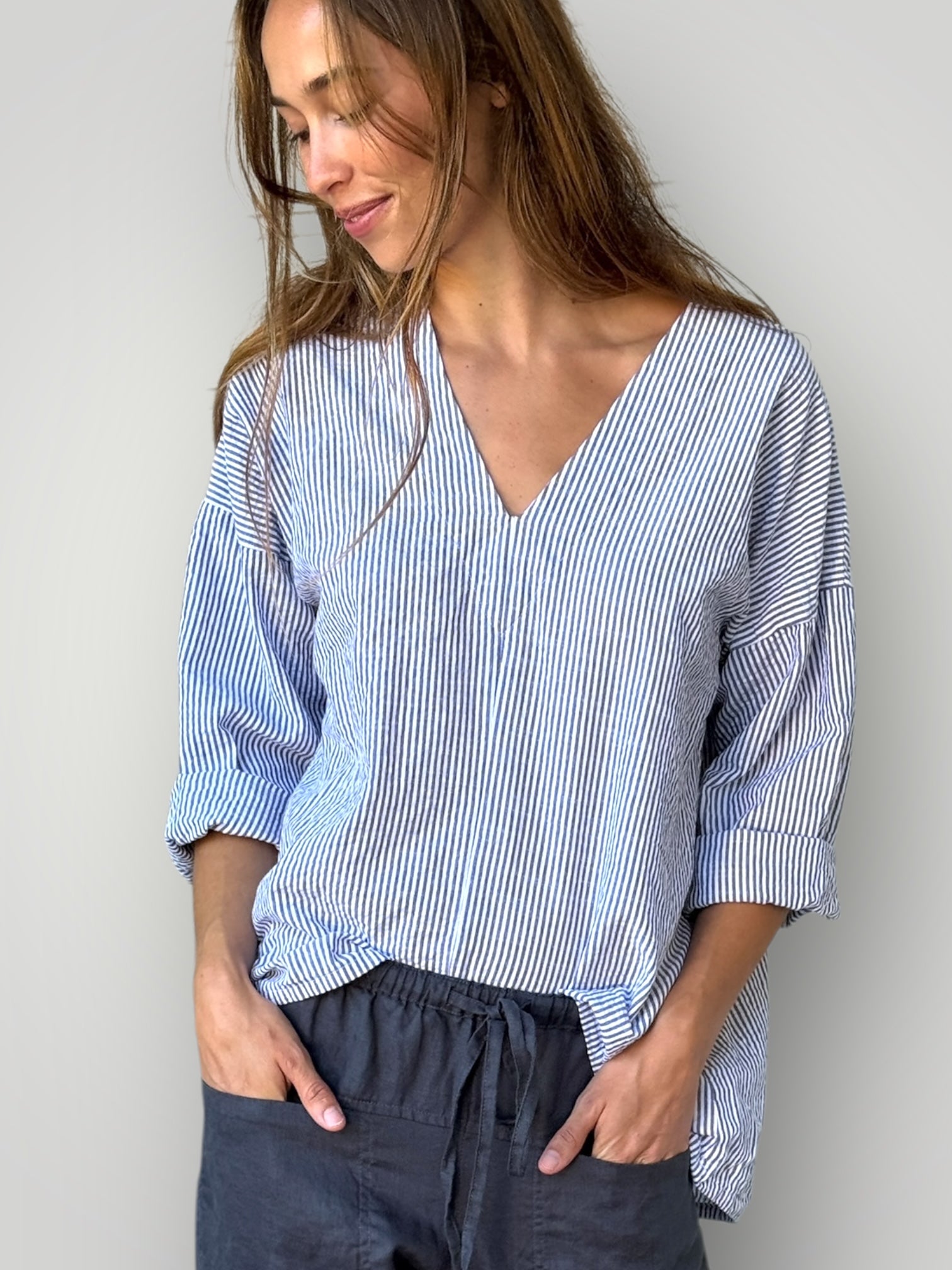 paige top - grey stripe cotton Apparel