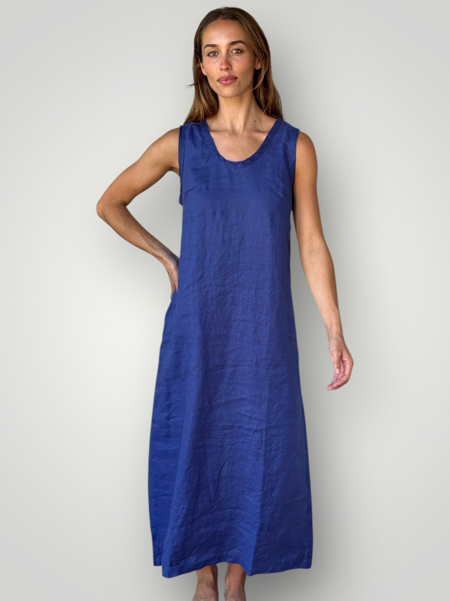 imogen dress-blue dusk linen
