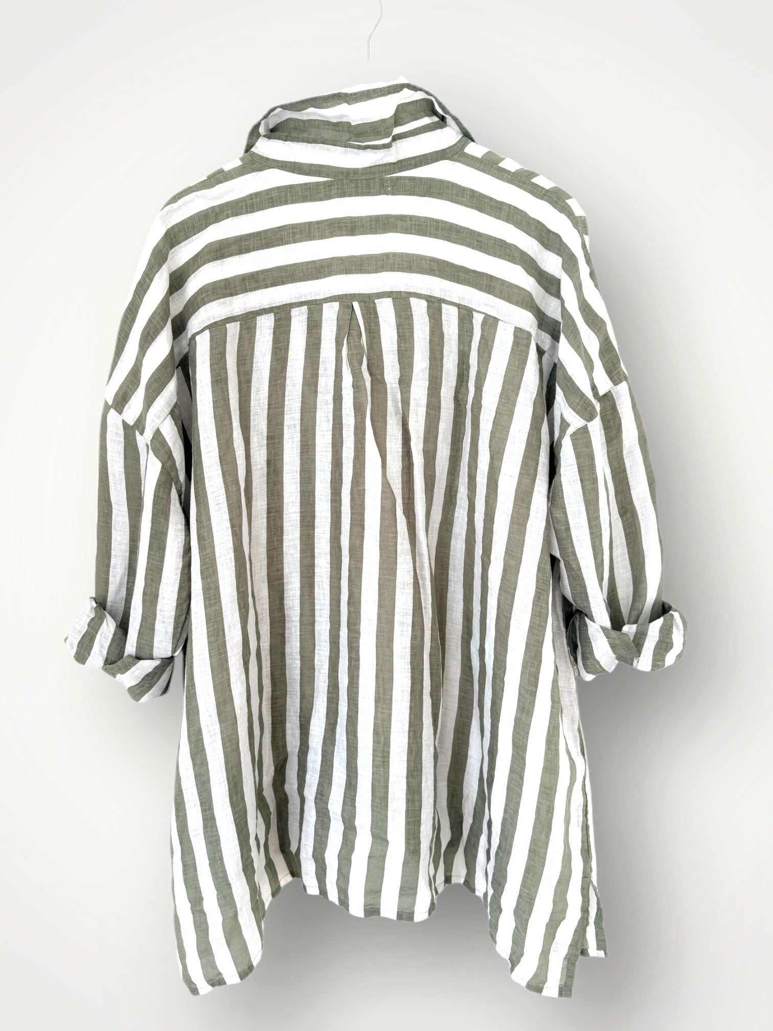 aiden boyfriend shirt -sage stripe linen Apparel