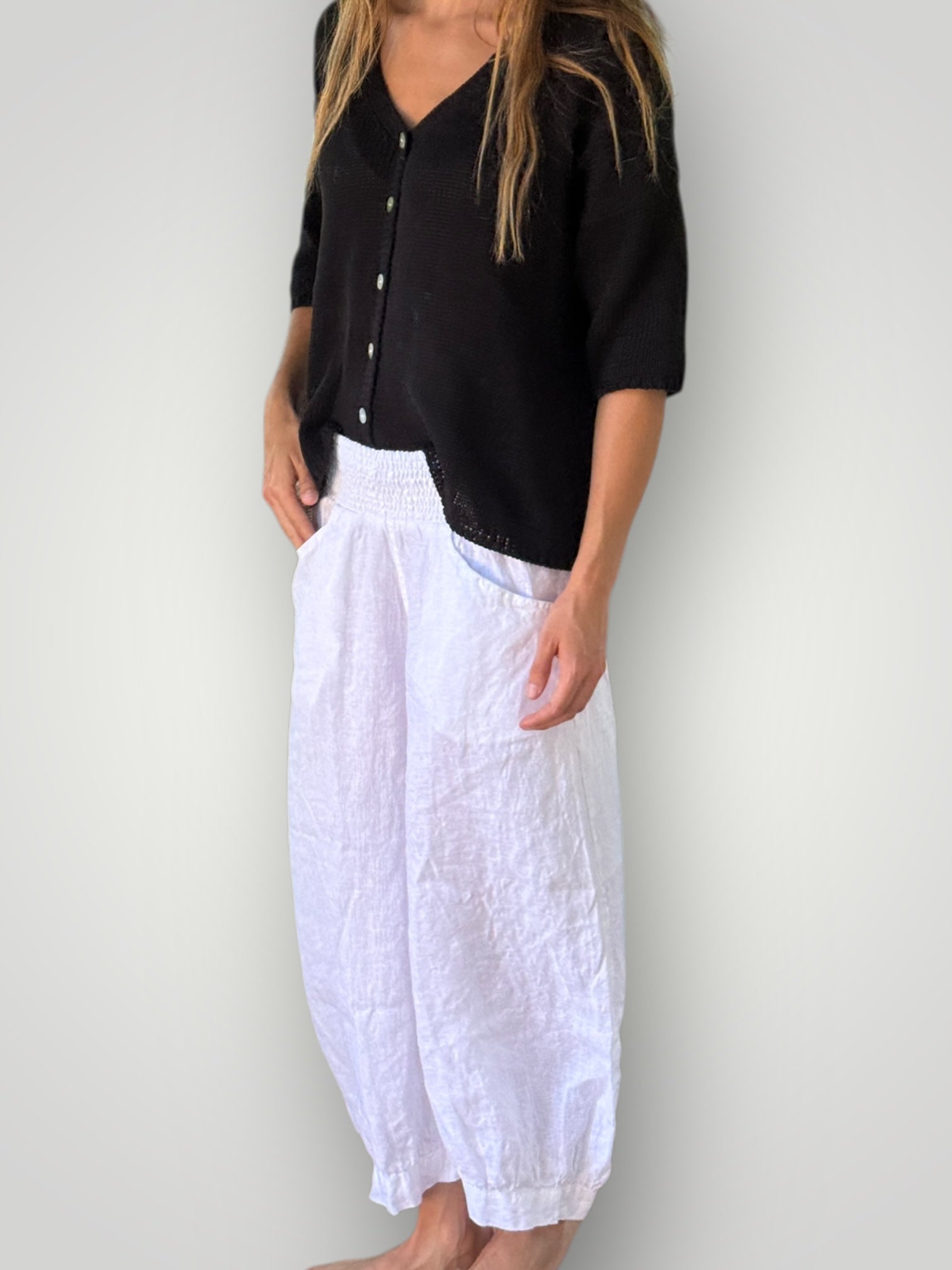 jackie pant-white linen Apparel