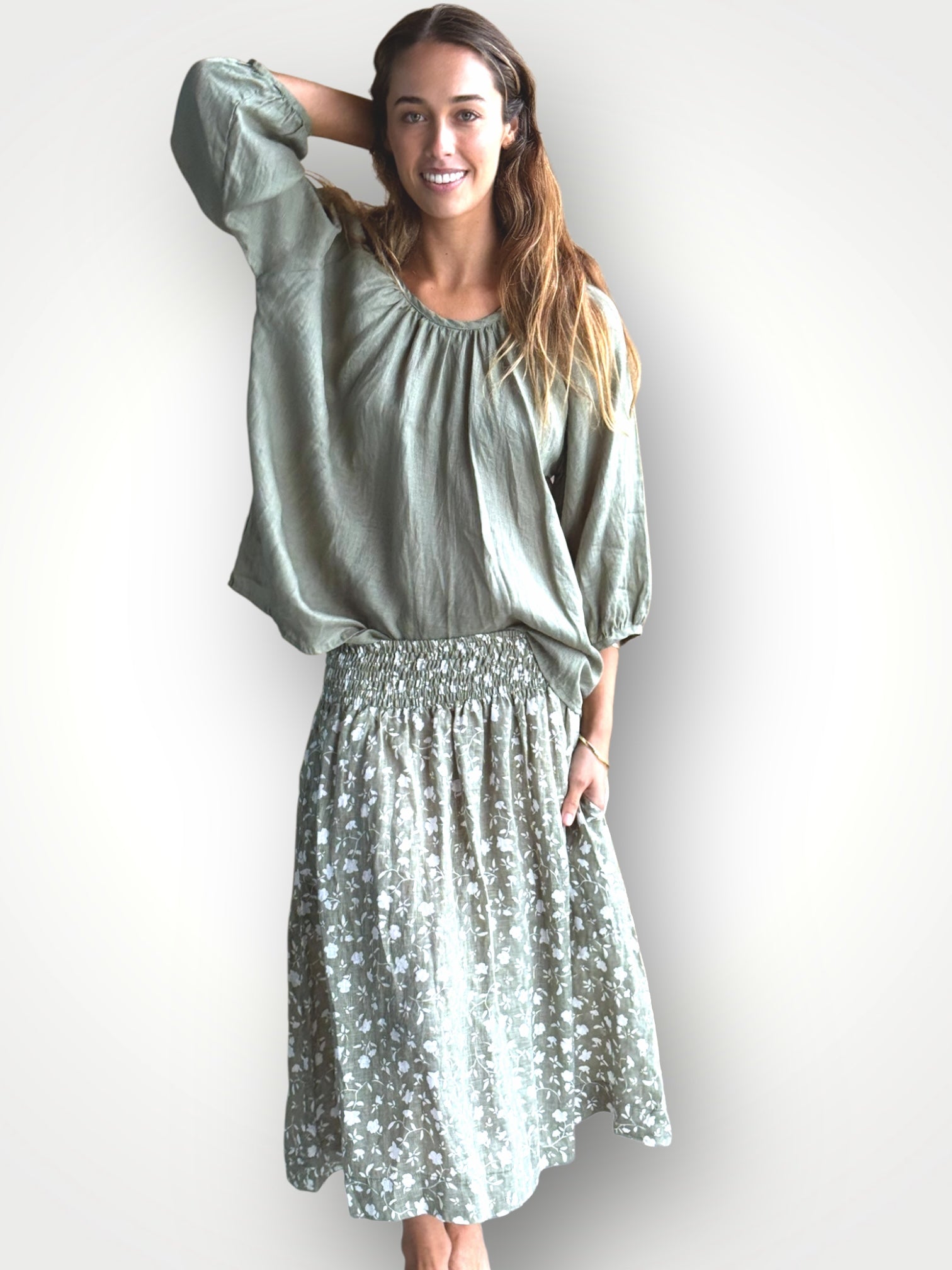 lola skirt - sage flora linen
