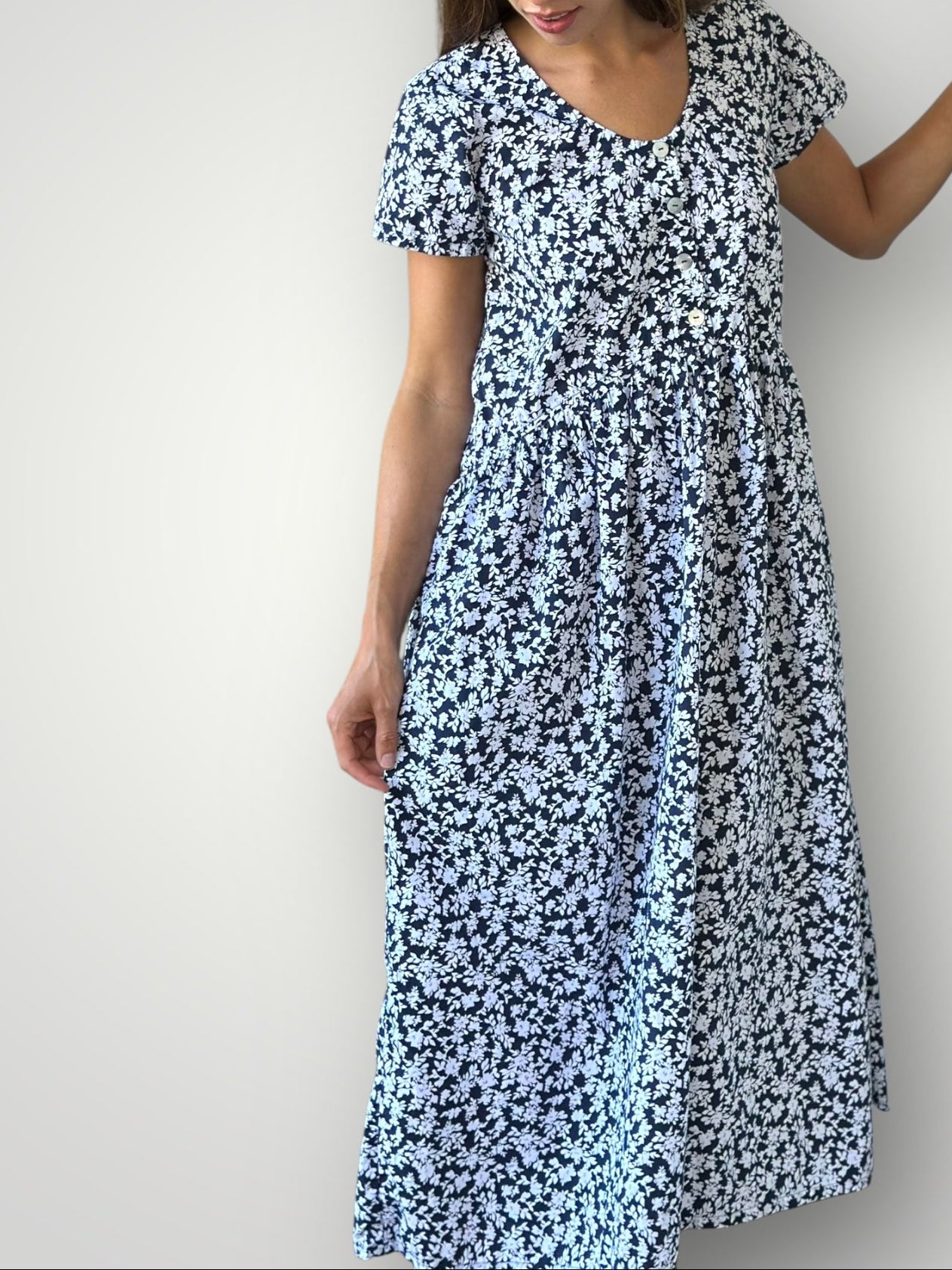 audrey dress - navy flower cotton Apparel
